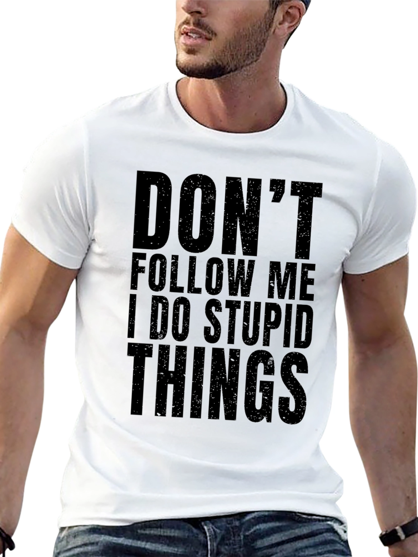 Funny Dont Follow Me Graphic Black T-Shirt