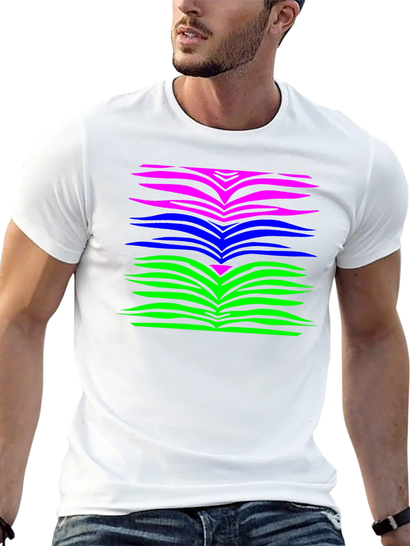 Vibrant Zebra Stripe Graphic Tee - Black