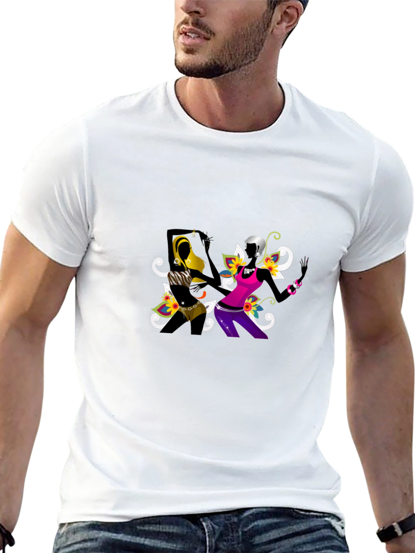 Funky Black Tee with Abstract Dancers