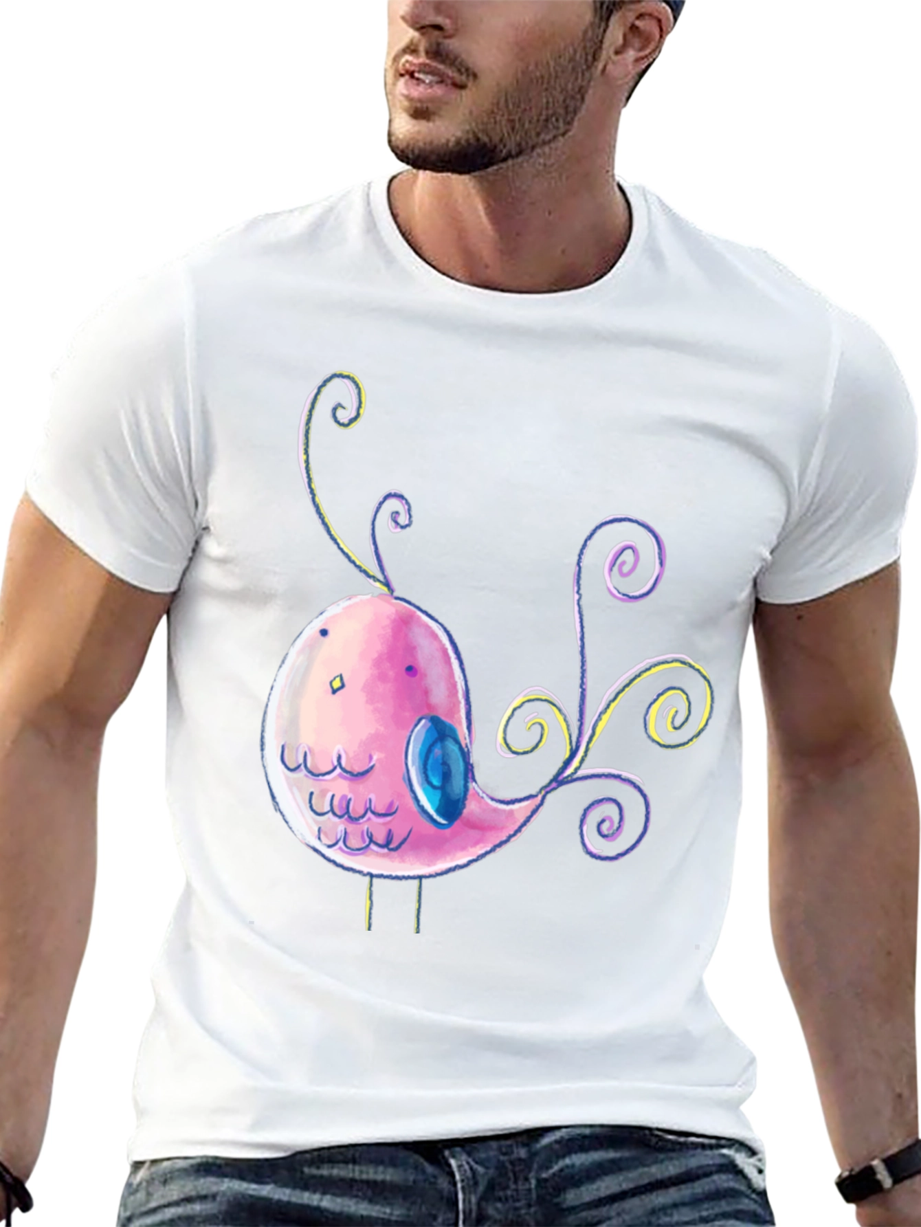 Cute Cartoon Bird Graphic Black T-Shirt