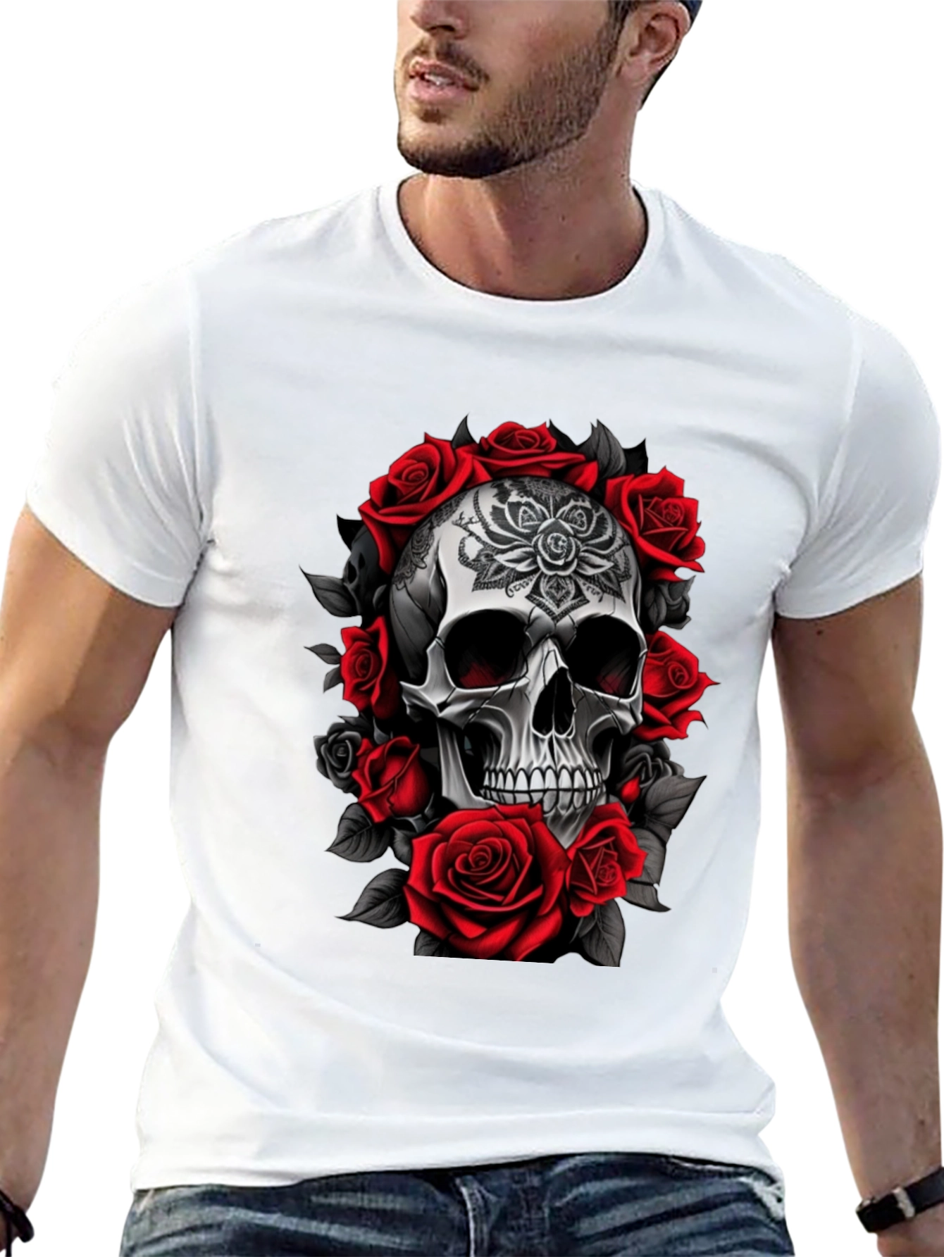 Skull and Roses Graphic Tee - Black