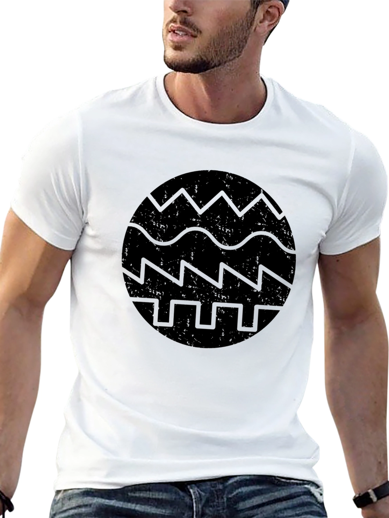Modern Graphic Tee - Black Round Print Shirt