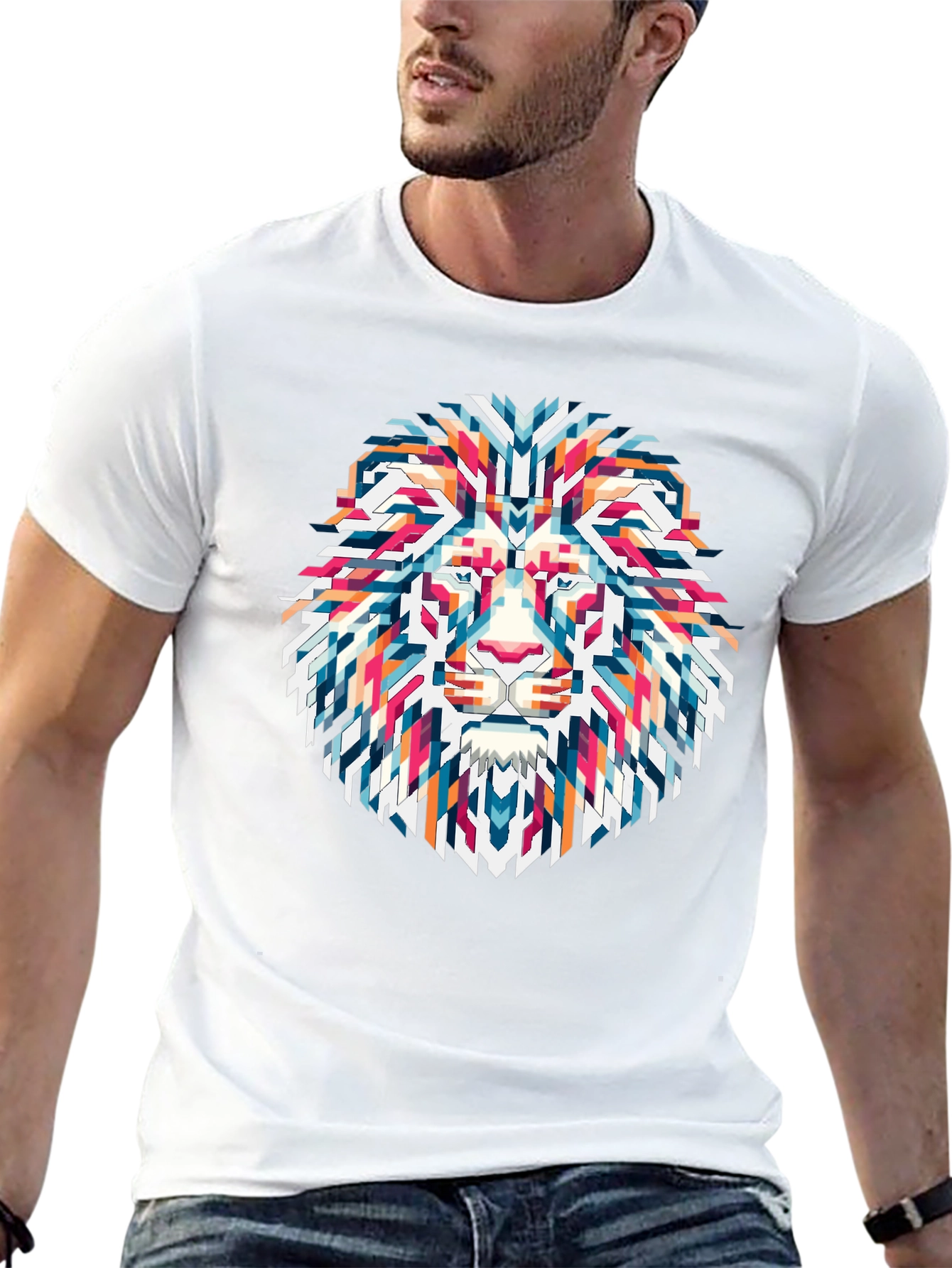 Geometric Lion Graphic Tee - Modern Streetwear
