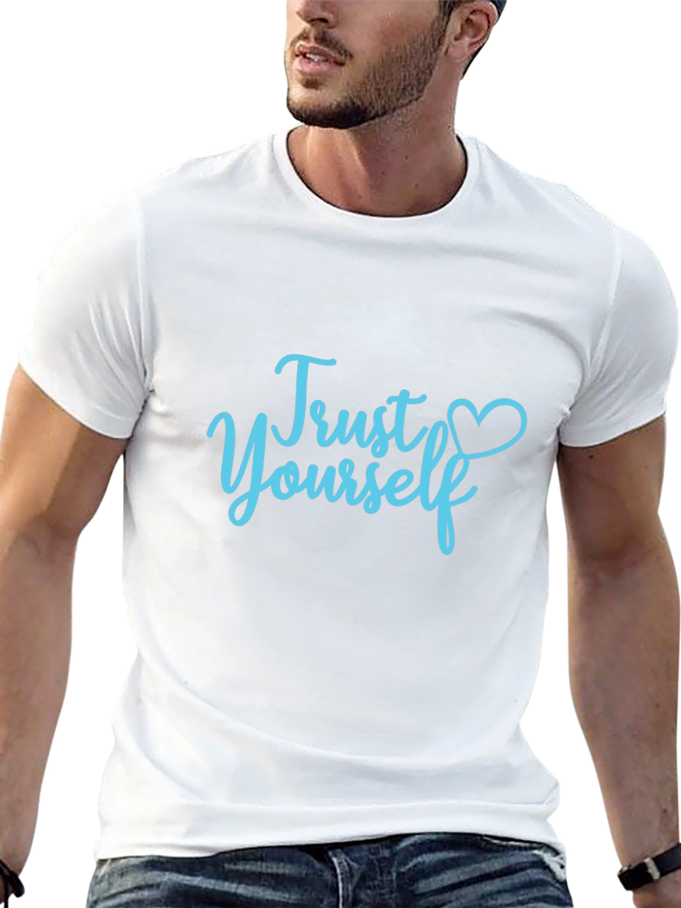 Trust Yourself Black Cotton Tee with Heart Detail