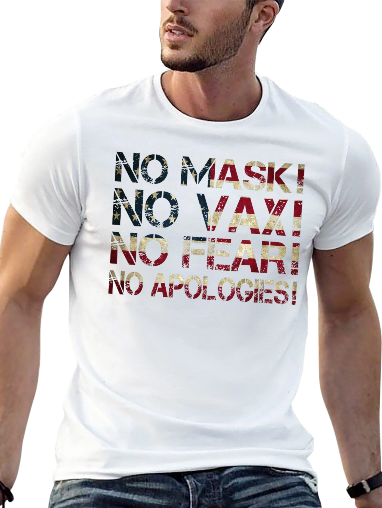 No Mask No Vax T-Shirt USA Flag Anti Vaccine