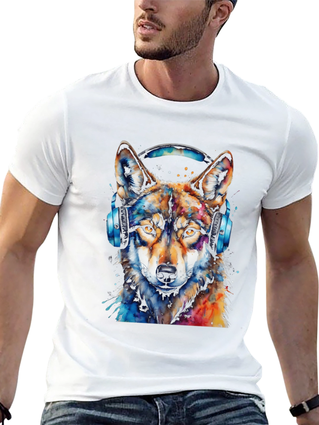 Wolf Headphone Graphic Black T-Shirt