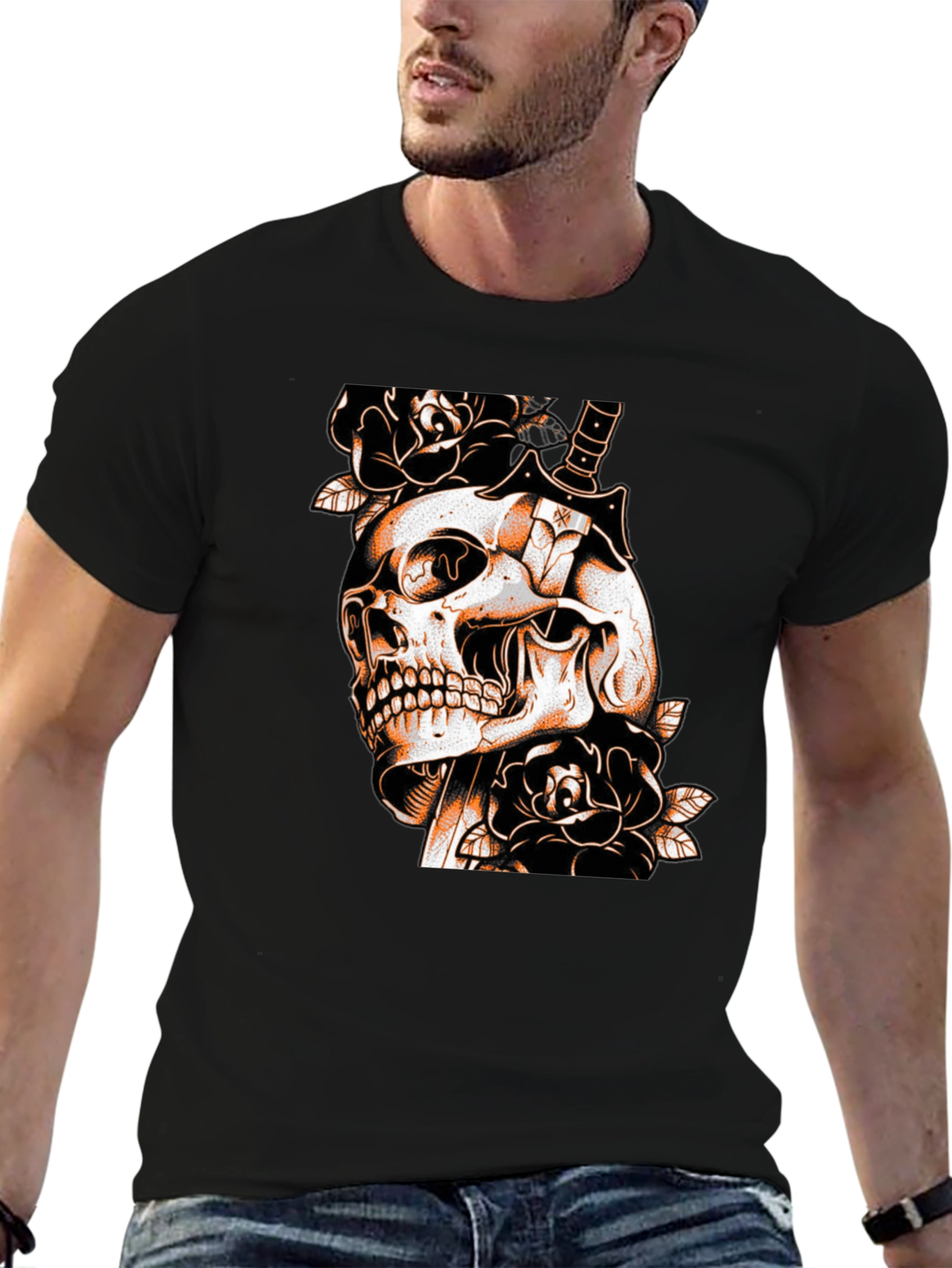 Skull & Roses Graphic Tee - Black