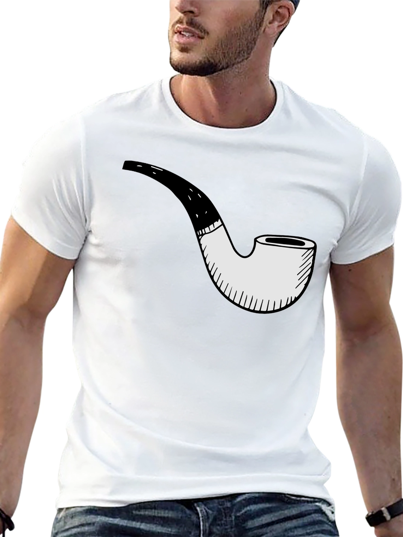 Mens Black T-Shirt with Pipe Graphic