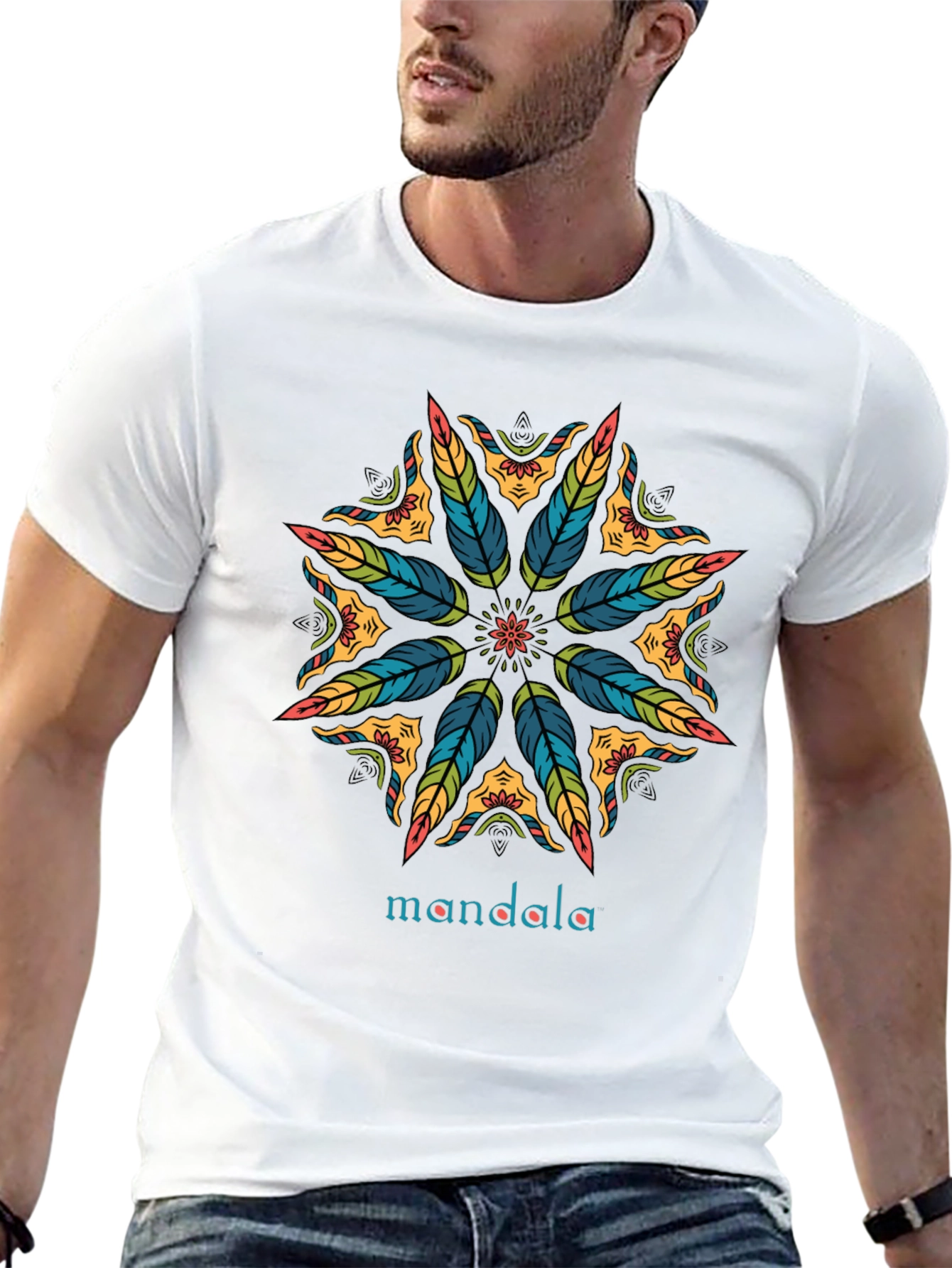Mandala Feather Design Black T-Shirt