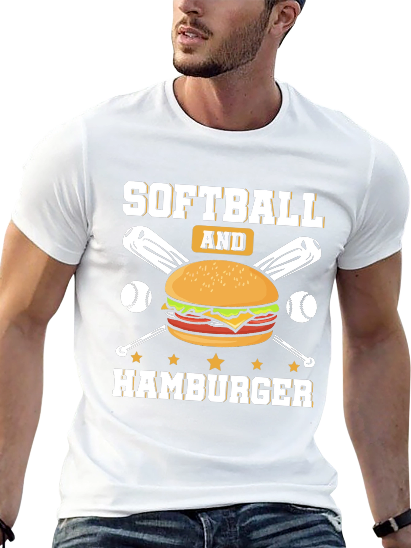 Softball and Hamburger Graphic T-Shirt