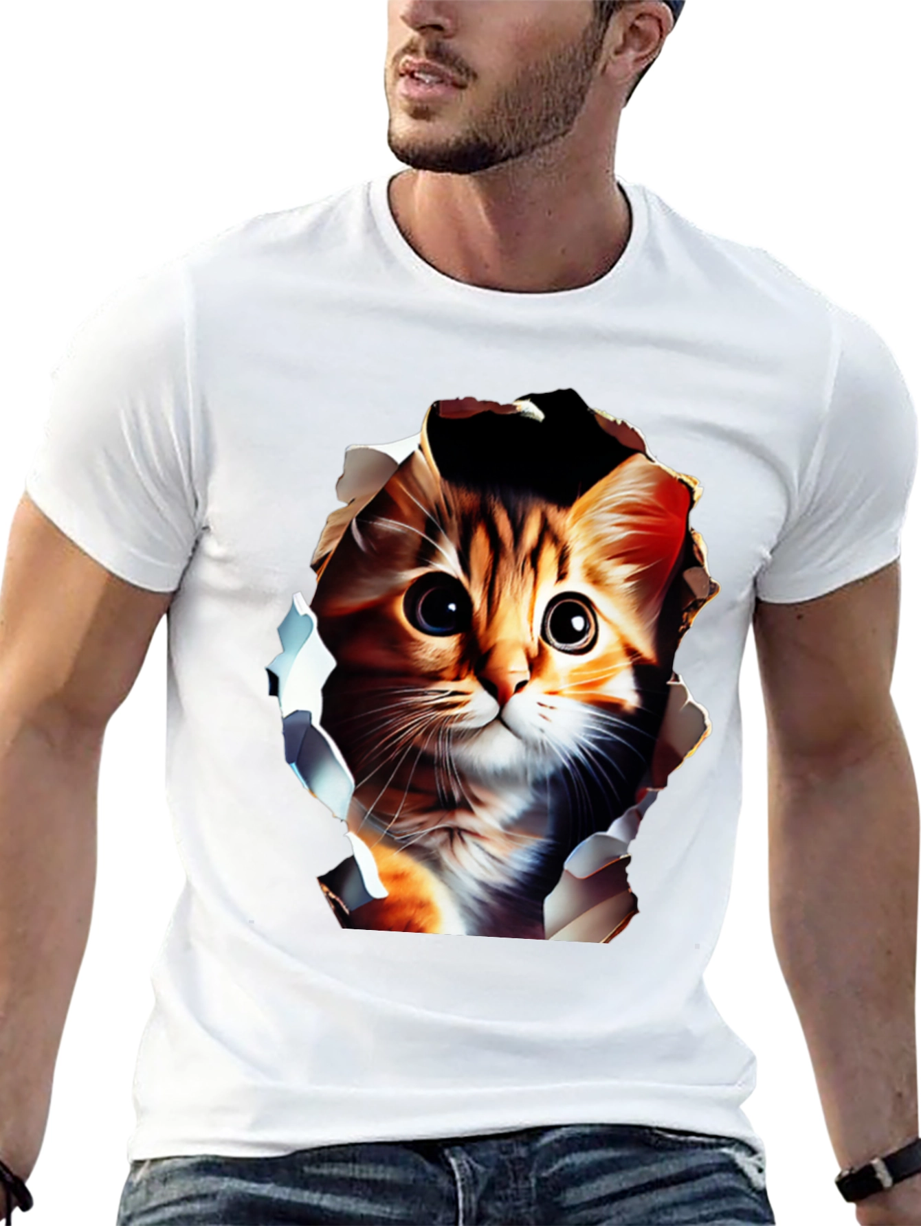 Cute Cat Graphic Tee - Mens Black T-Shirt