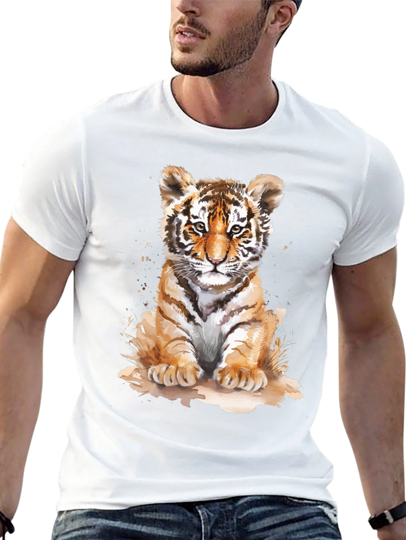 Cute Tiger Cub Graphic Tee - Black Cotton T-Shirt