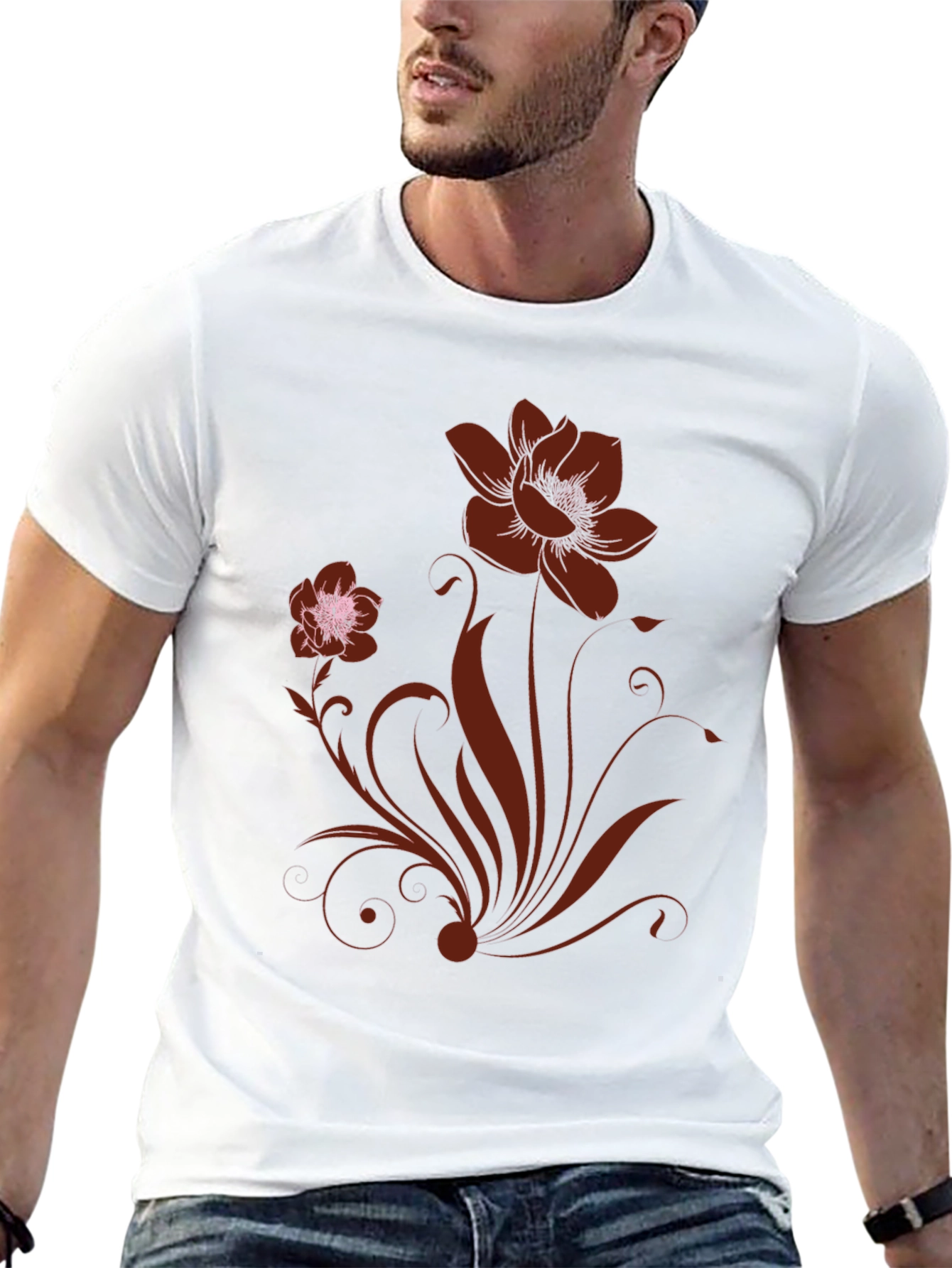Floral Design Black T-Shirt