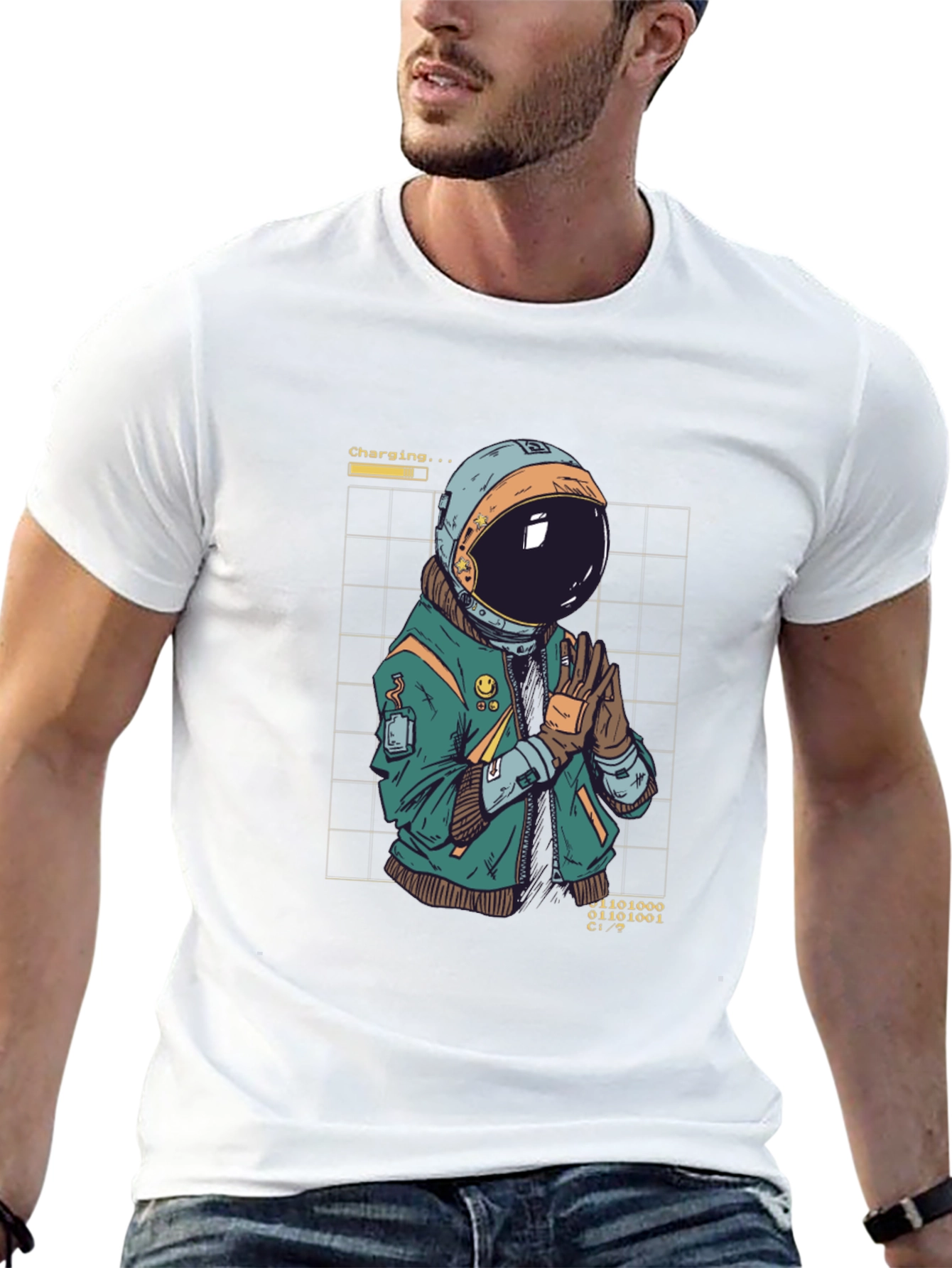 Astronaut Charging Graphic T-Shirt - Cool Space Design
