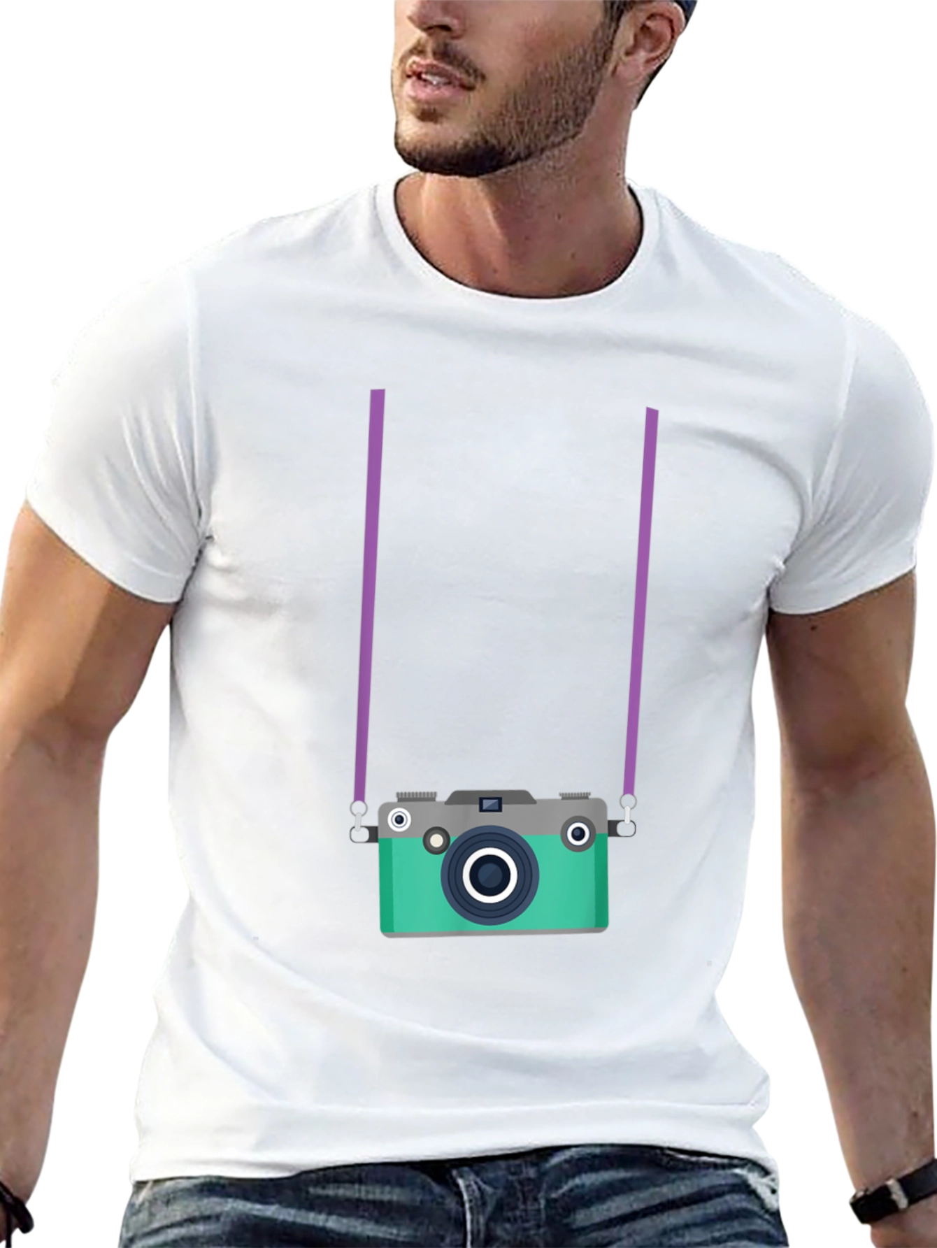 Retro Camera Graphic Tee - Black Cotton Casual Shirt