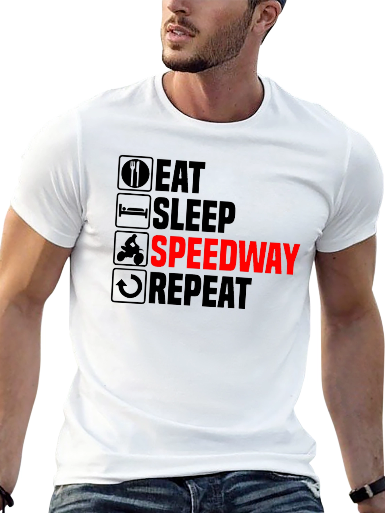 Eat Sleep Speedway Repeat Black Graphic T-Shirt
