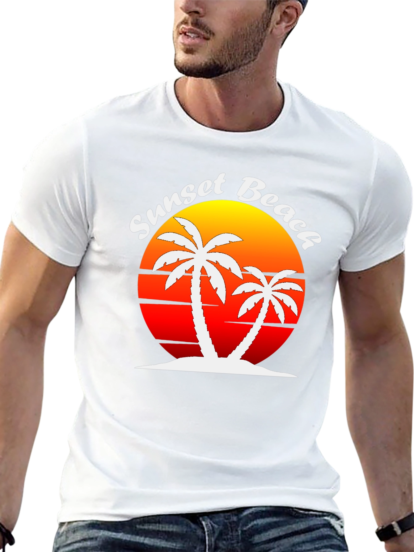 Sunset Beach Palm Tree Graphic T-Shirt