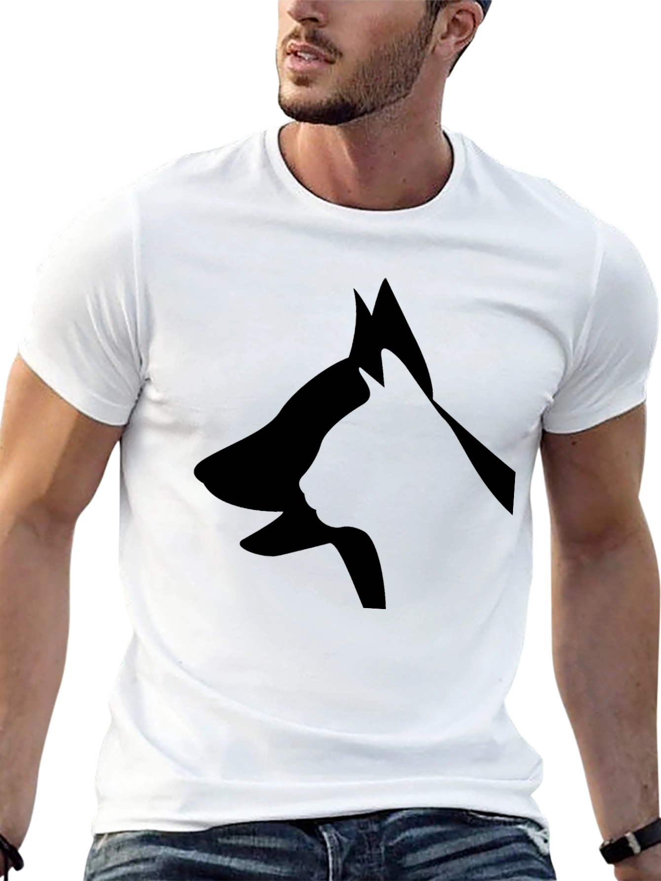 Dog & Cat Silhouette Graphic Black T-Shirt