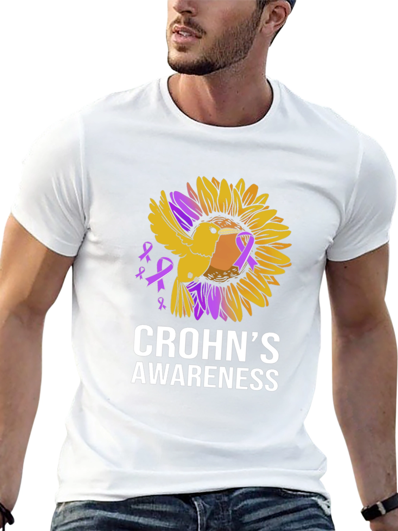 Crohns Awareness T-Shirt - Sunflower Bird Design