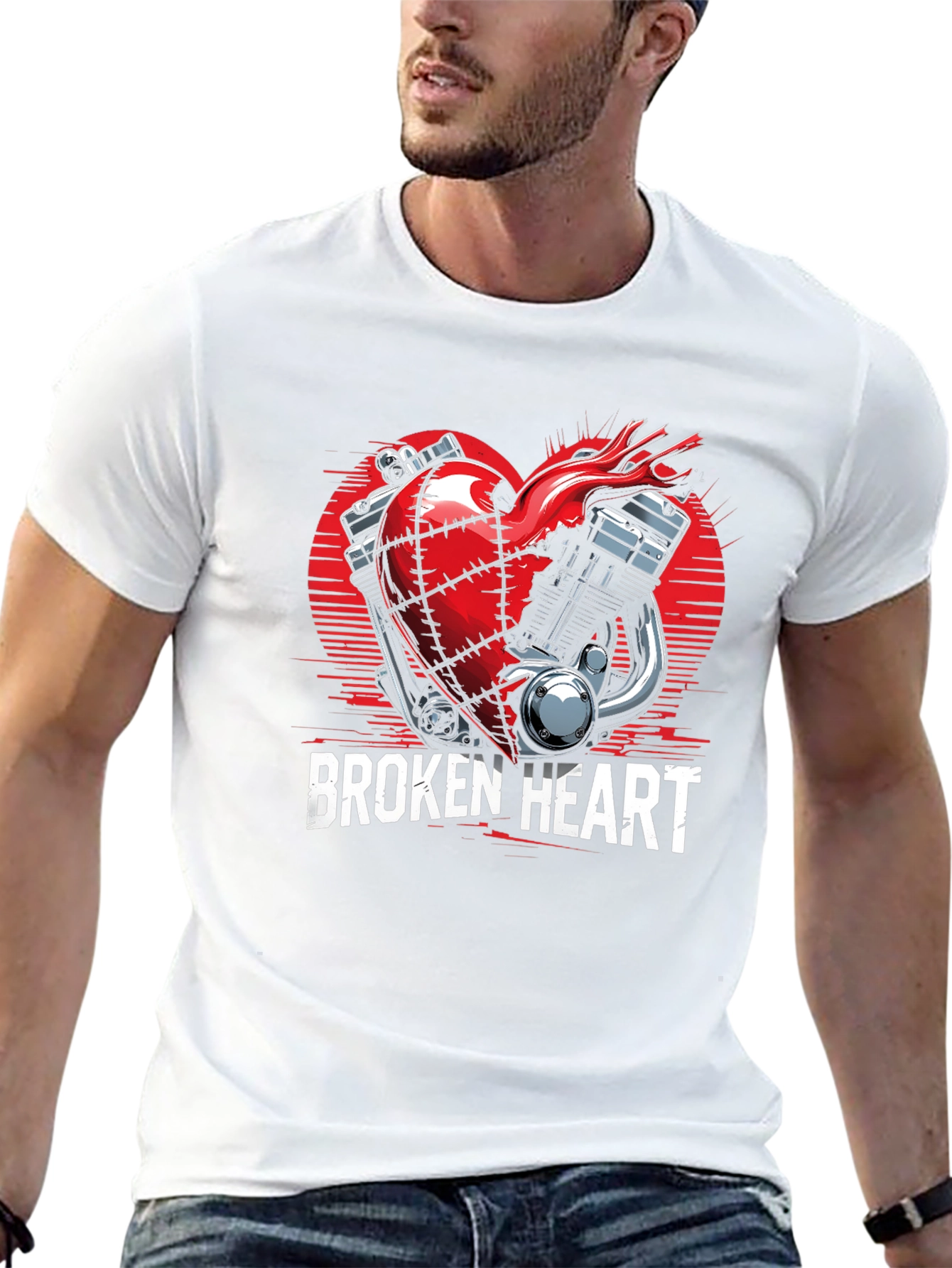 Broken Heart Motorcycle Engine Graphic Tee