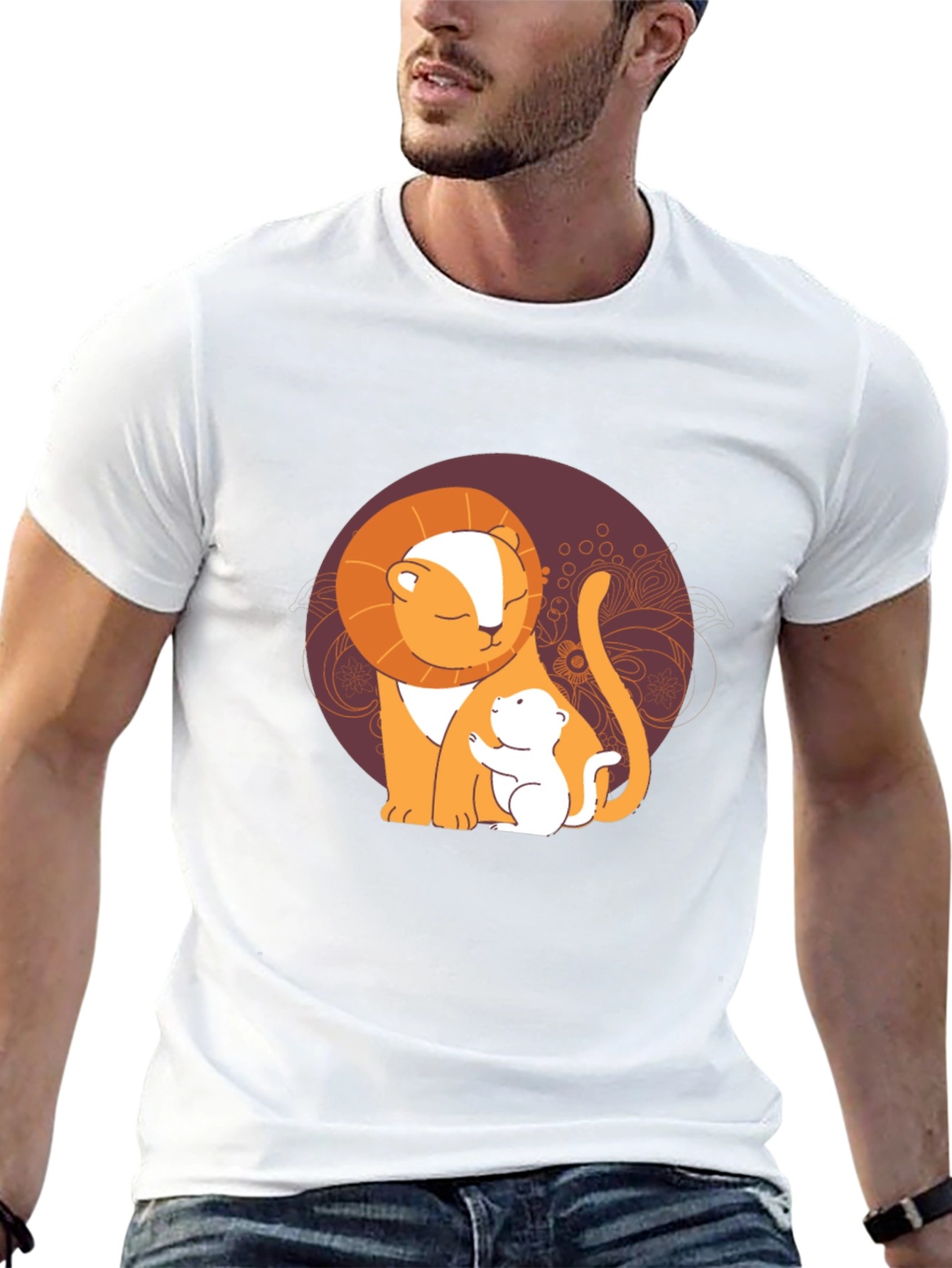 Lion and Cub Graphic Tee - Black Casual T-Shirt