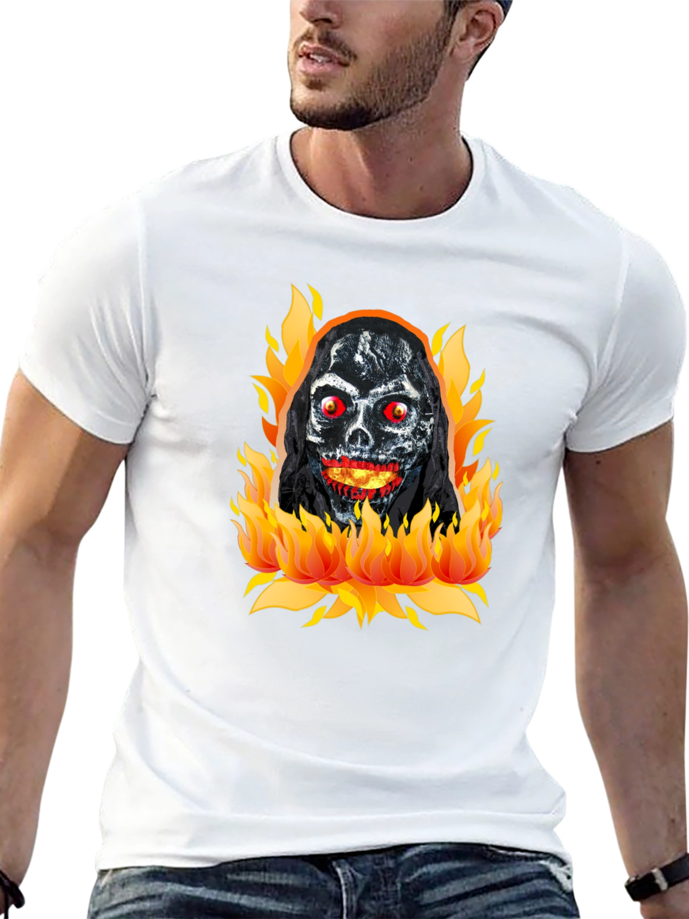Grim Reaper on Fire Graphic T-Shirt