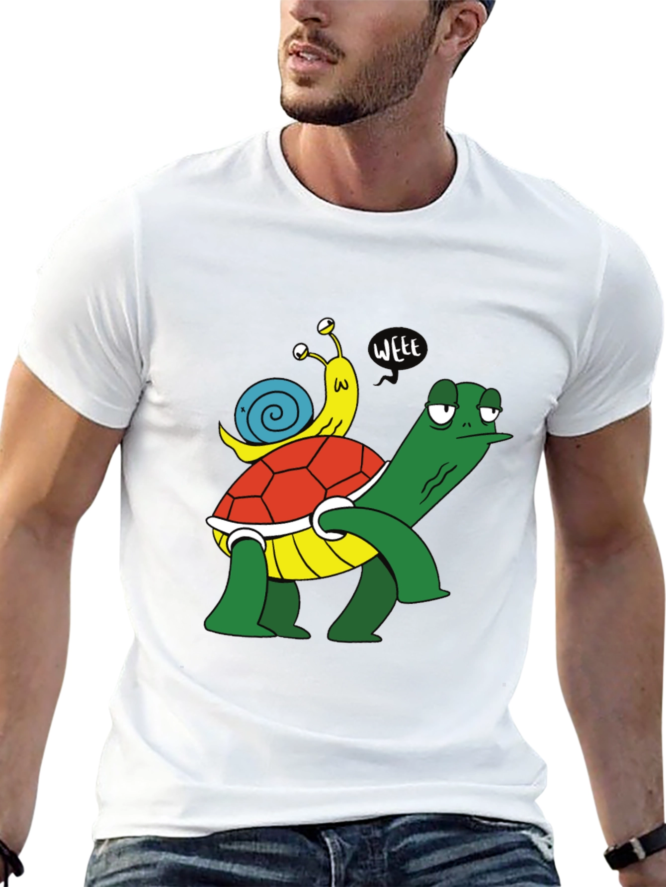 Funny Turtle and Snail Cartoon Black T-Shirt