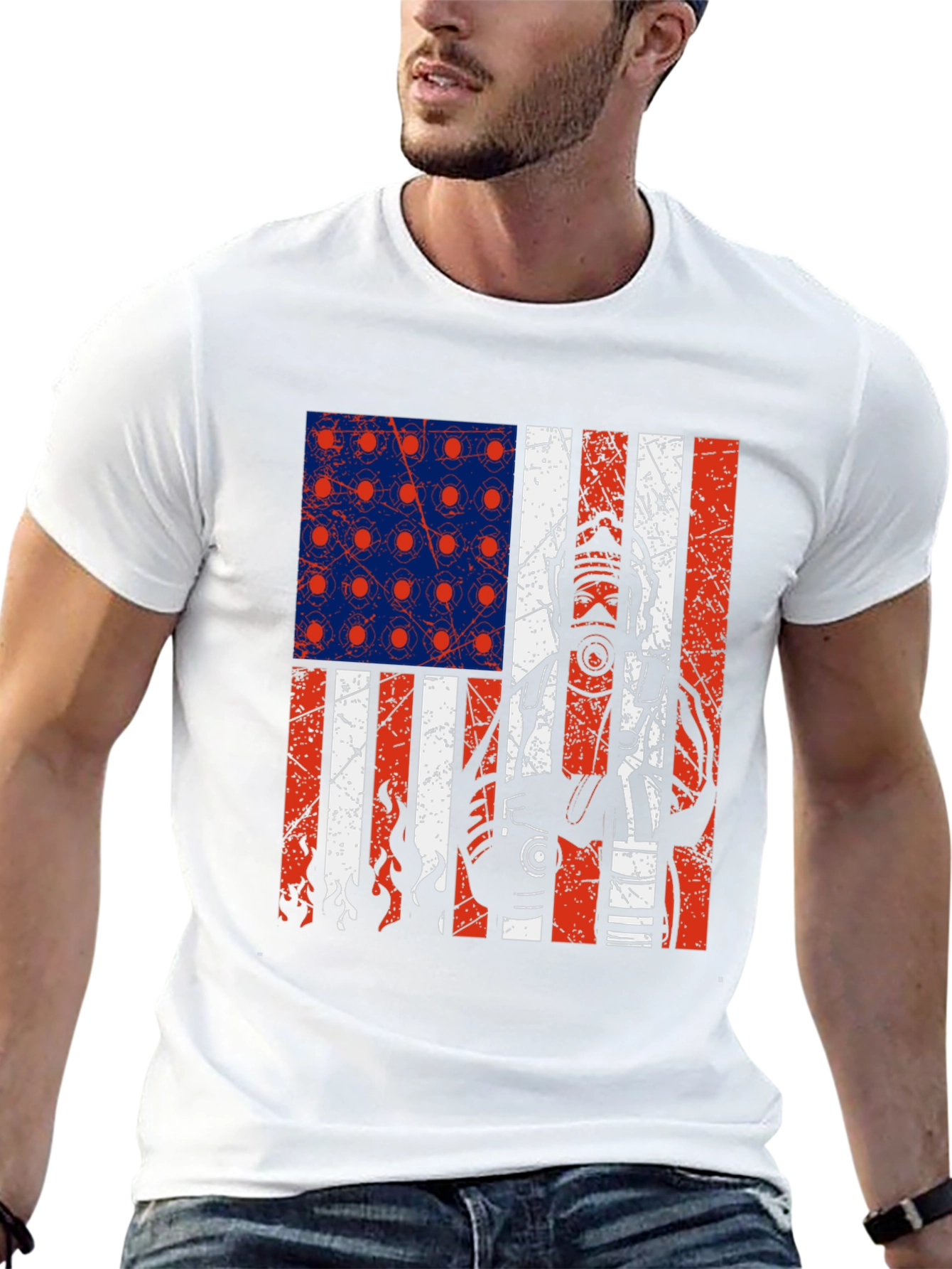 Firefighter American Flag Graphic T-Shirt