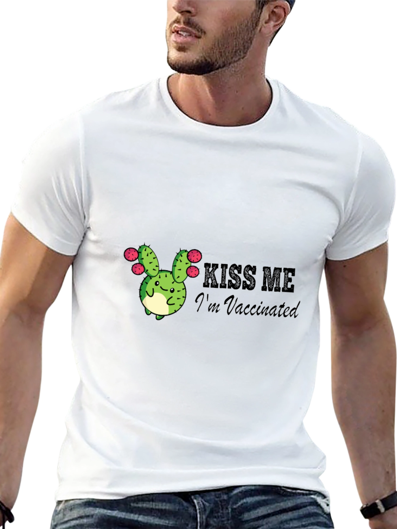 Kiss Me Im Vaccinated Cactus Graphic Tee