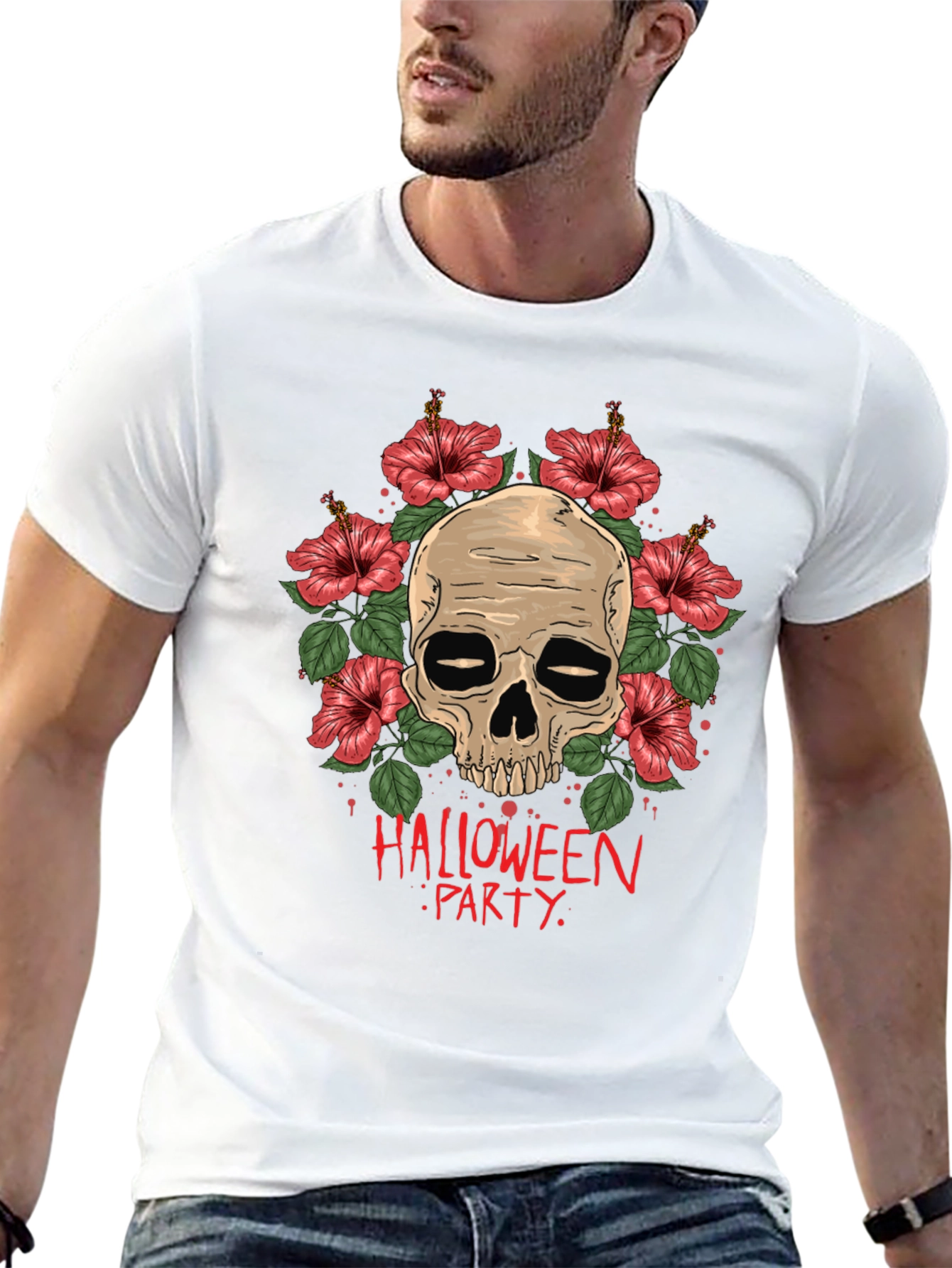 Skull & Floral Halloween Party T-Shirt