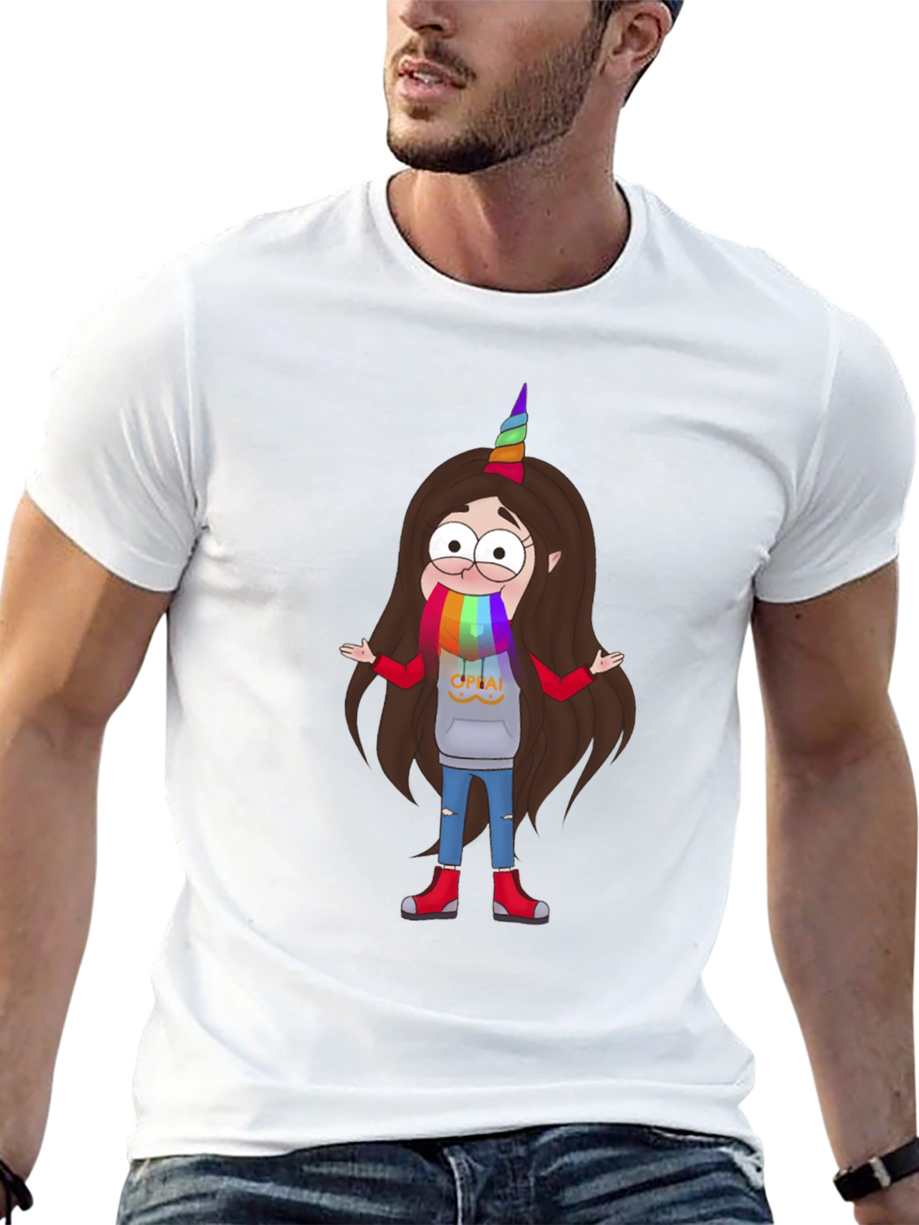 Cartoon Unicorn Character Black T-Shirt