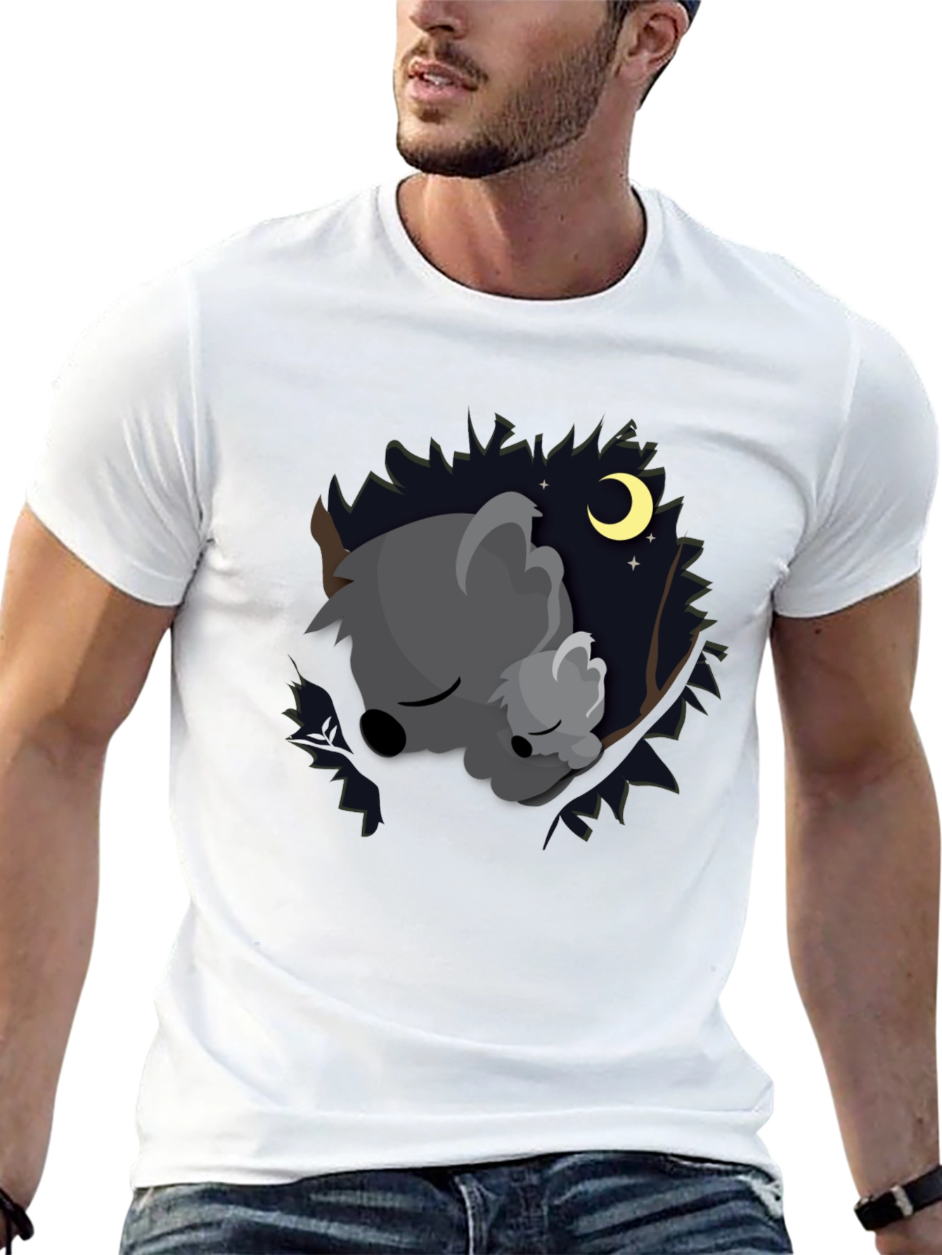 Cute Koala Moon Black T-Shirt