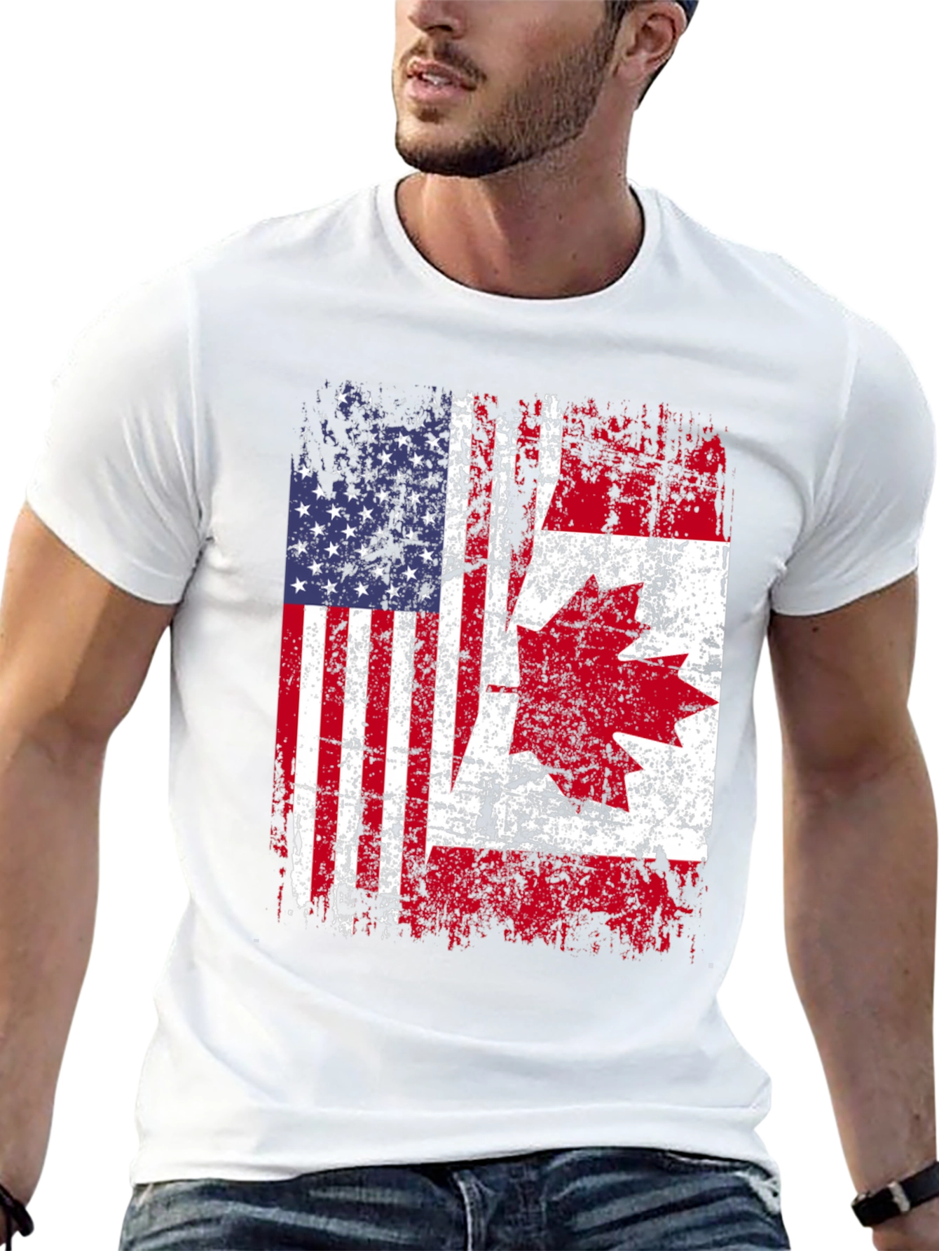 USA Canada Flag T-Shirt - Patriotic Graphic Tee