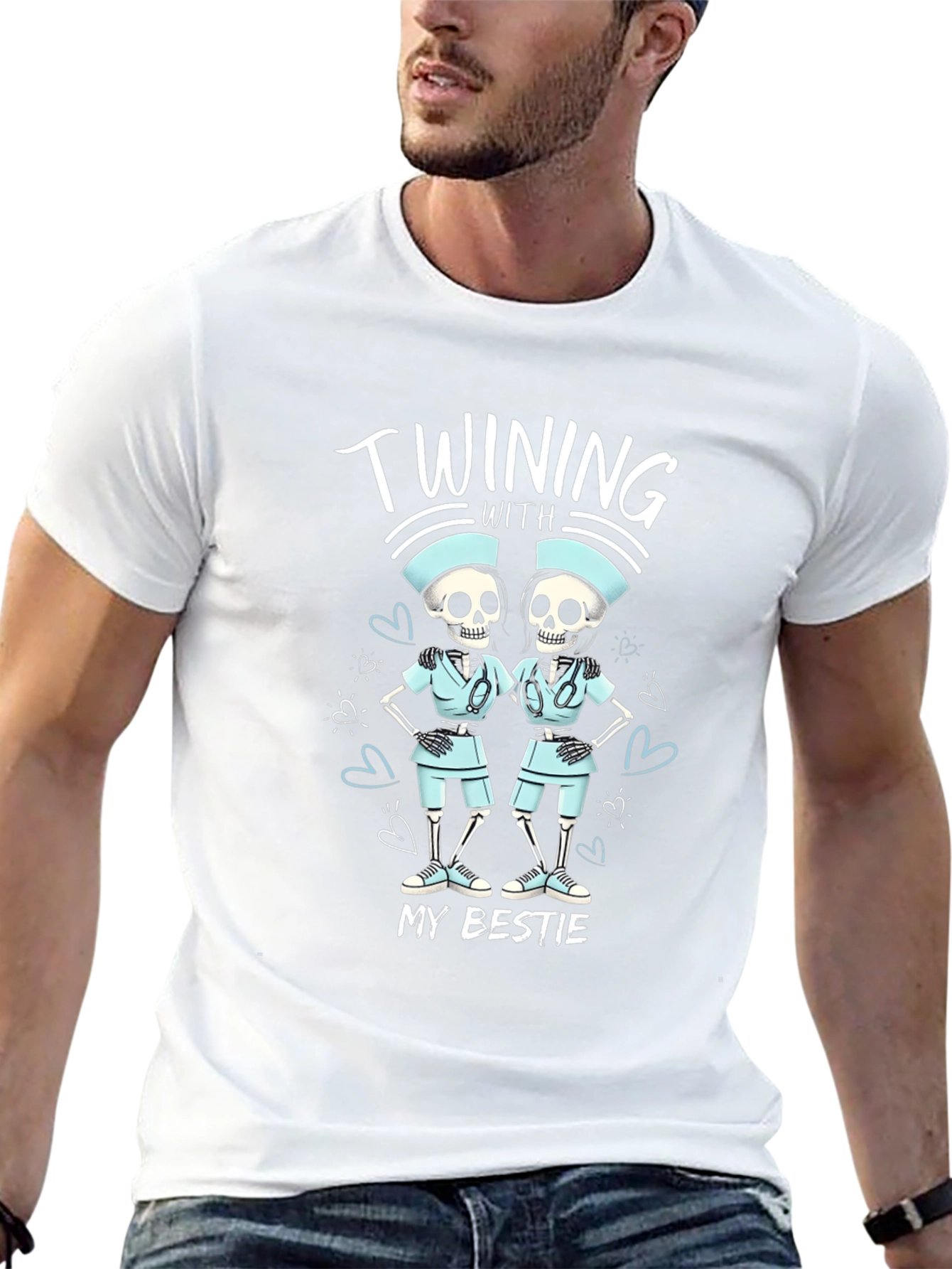 Funny Skeleton Nurse T-Shirt - Twinning With My Bestie