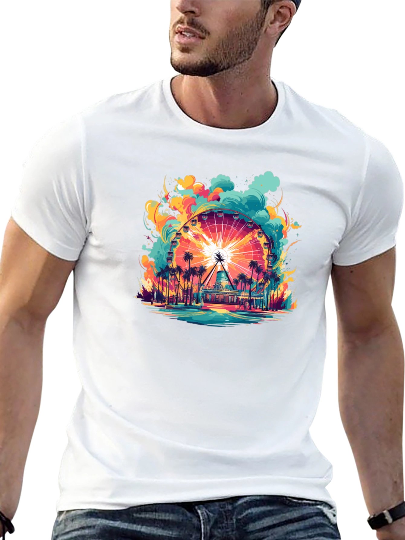 Ferris Wheel Graphic Tee - Vibrant Beach Theme