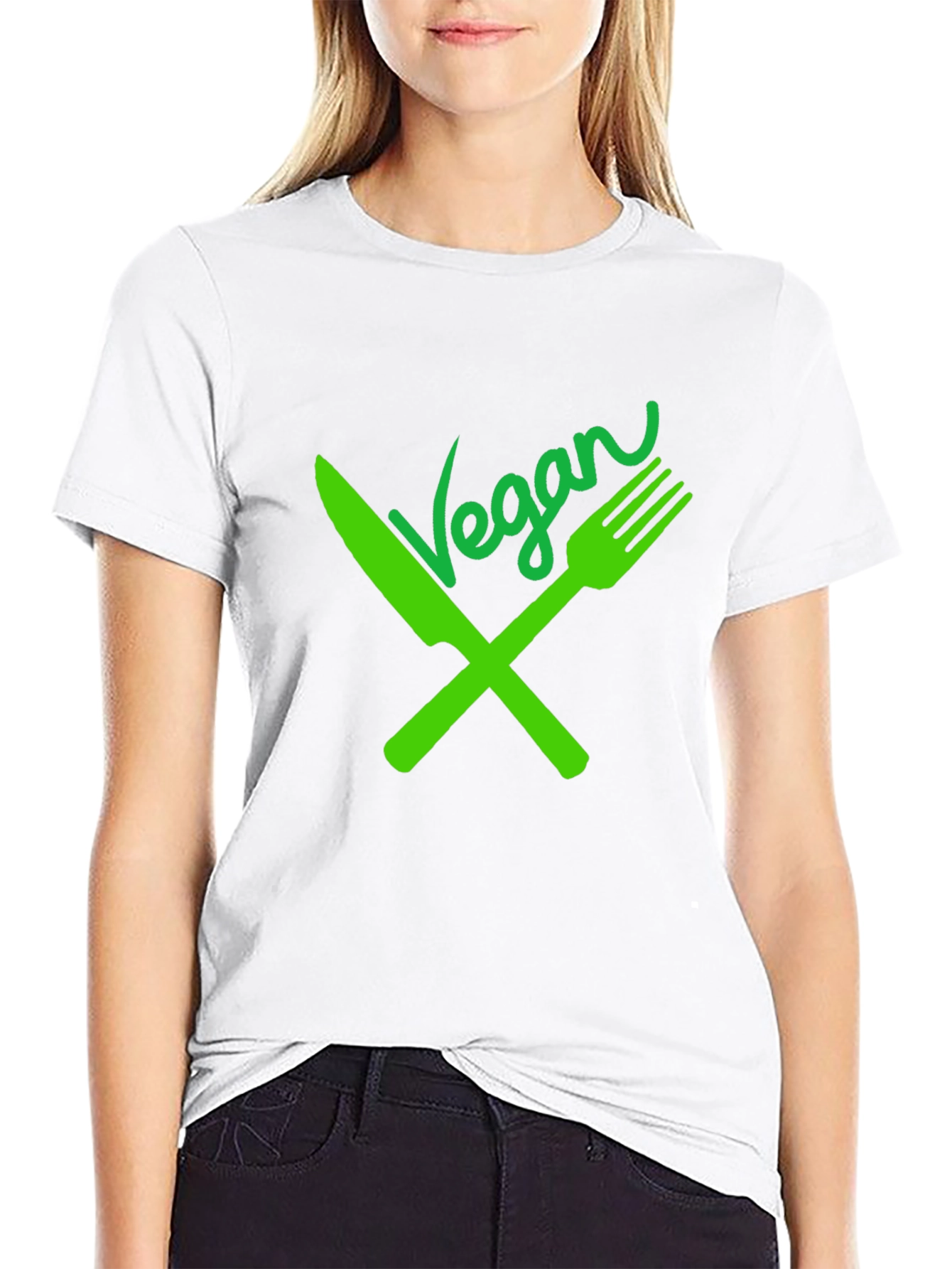 Vegan T-Shirt - Green Fork & Knife Design