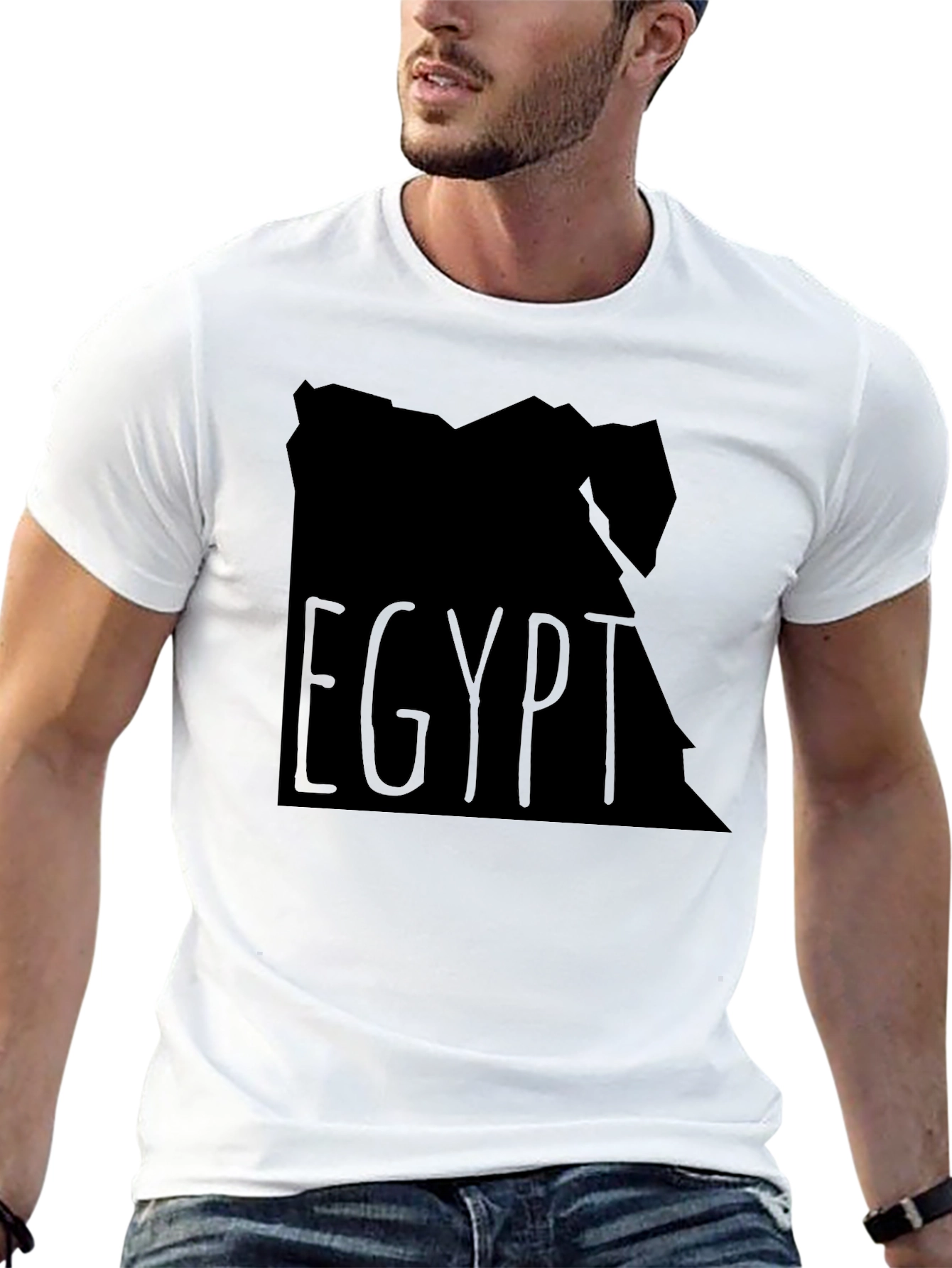 Egypt Map Graphic T-Shirt - Black Crew Neck Tee