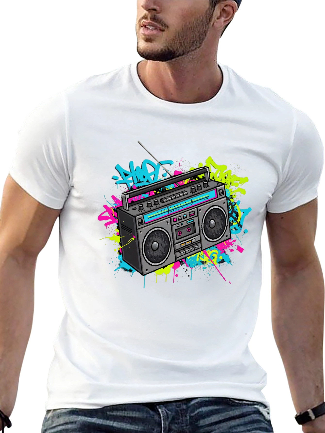 Retro Boombox Graphic Tee - 80s Vibe T-Shirt