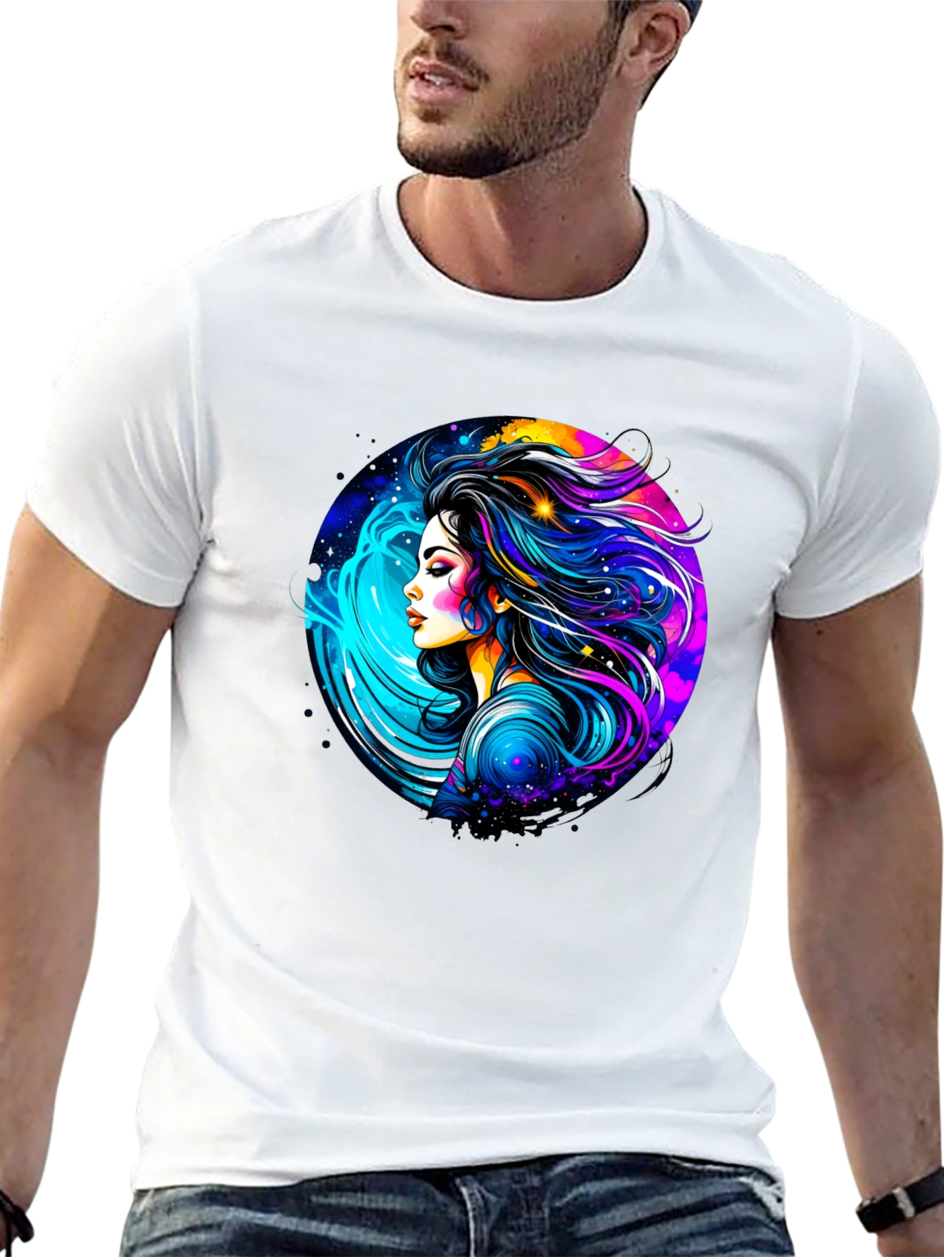 Cosmic Woman Graphic Tee - Modern Art Print