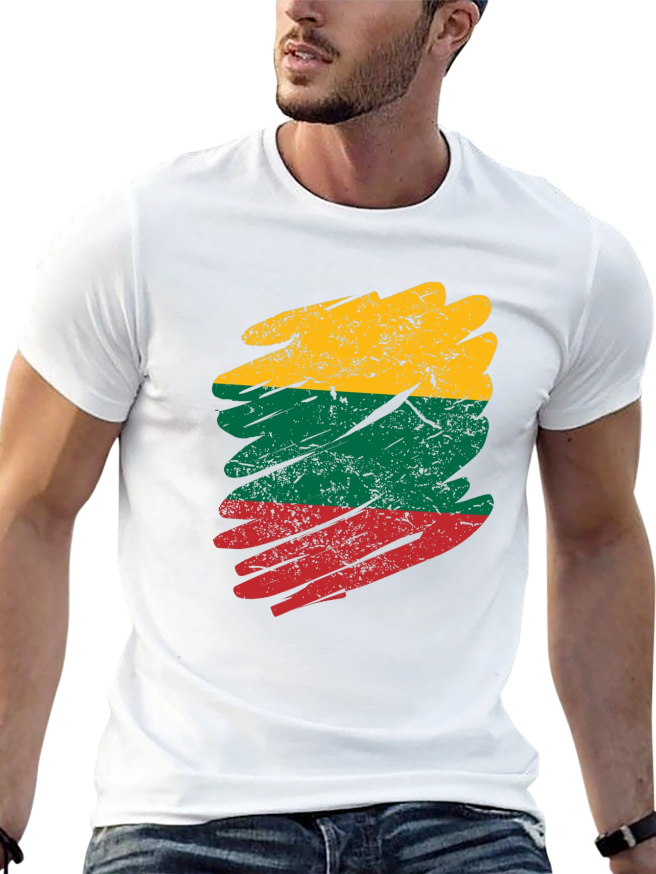 Lithuania Flag Brush Stroke Mens T-Shirt