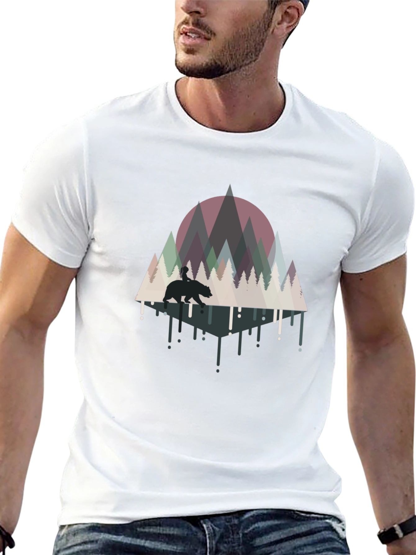 Bear & Forest Graphic Black Tee