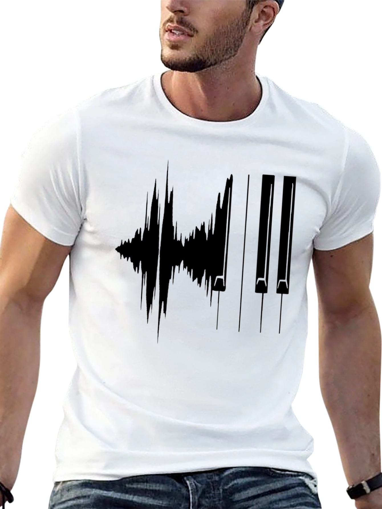 Piano Waveform Graphic Black T-Shirt