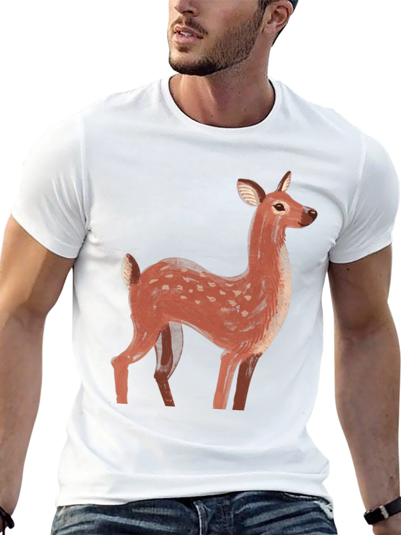 Deer Graphic Tee - Mens Black Casual T-Shirt