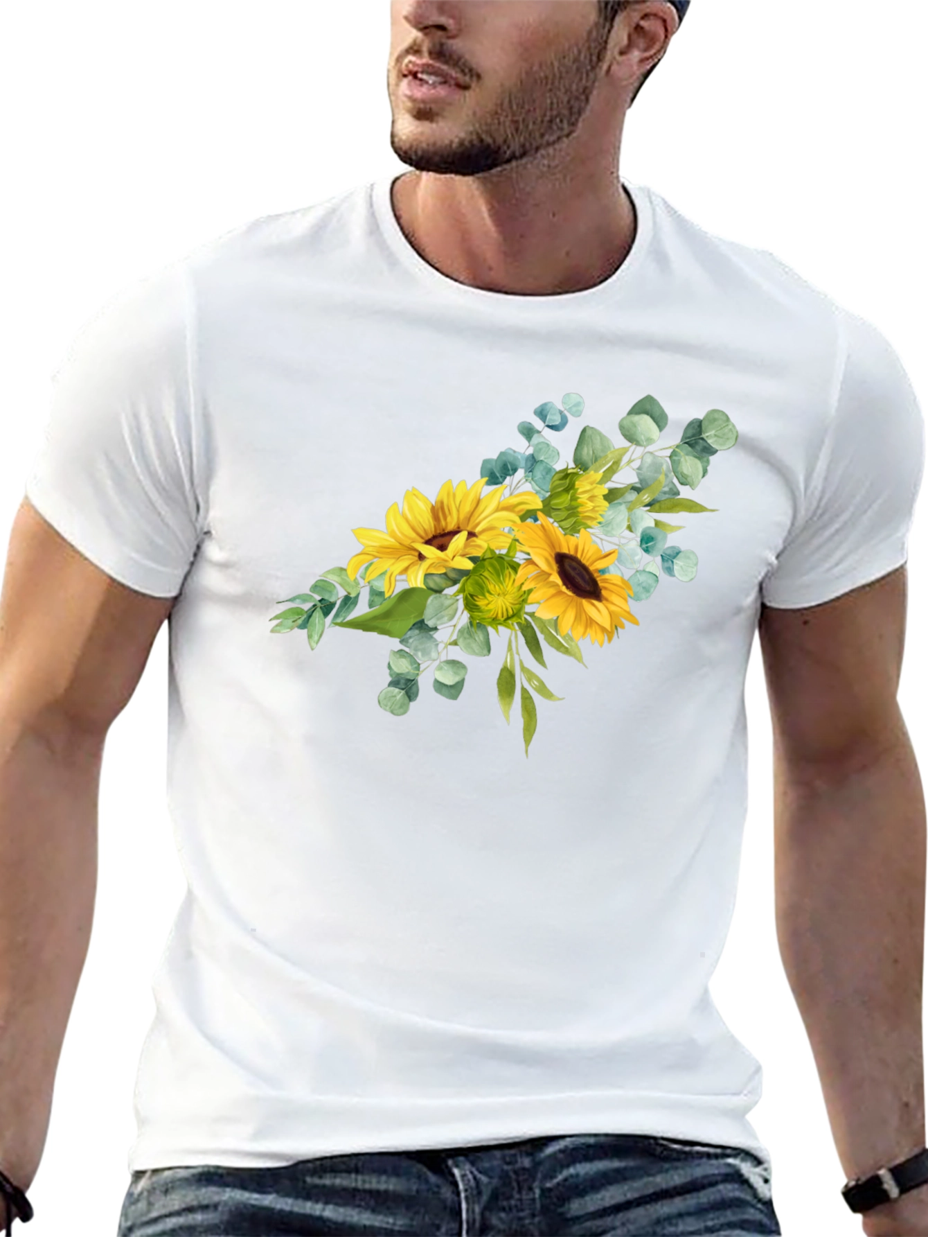 Sunflower Bouquet Graphic Print Black T-Shirt