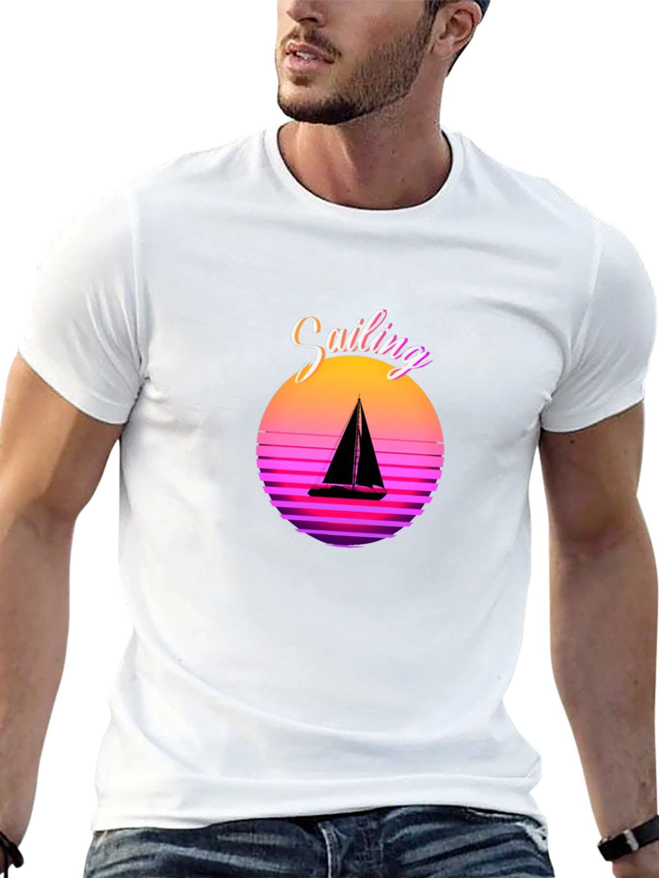 Sailing Sunset Graphic Tee - Black