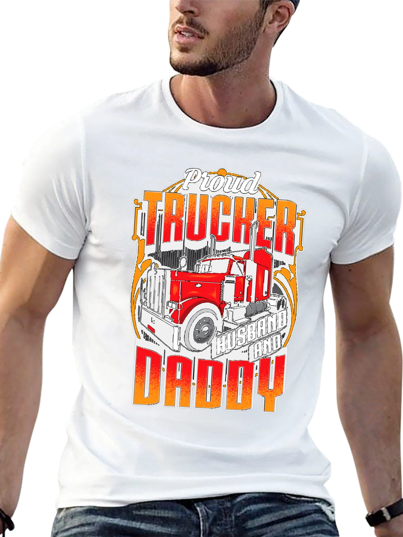 Proud Trucker Husband and Daddy T-Shirt