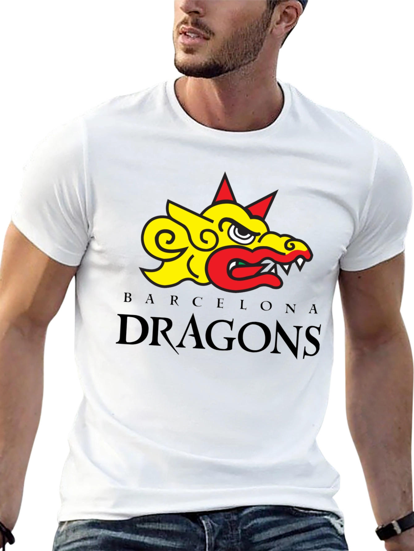 Barcelona Dragons Graphic Tee - Black Cotton T-Shirt