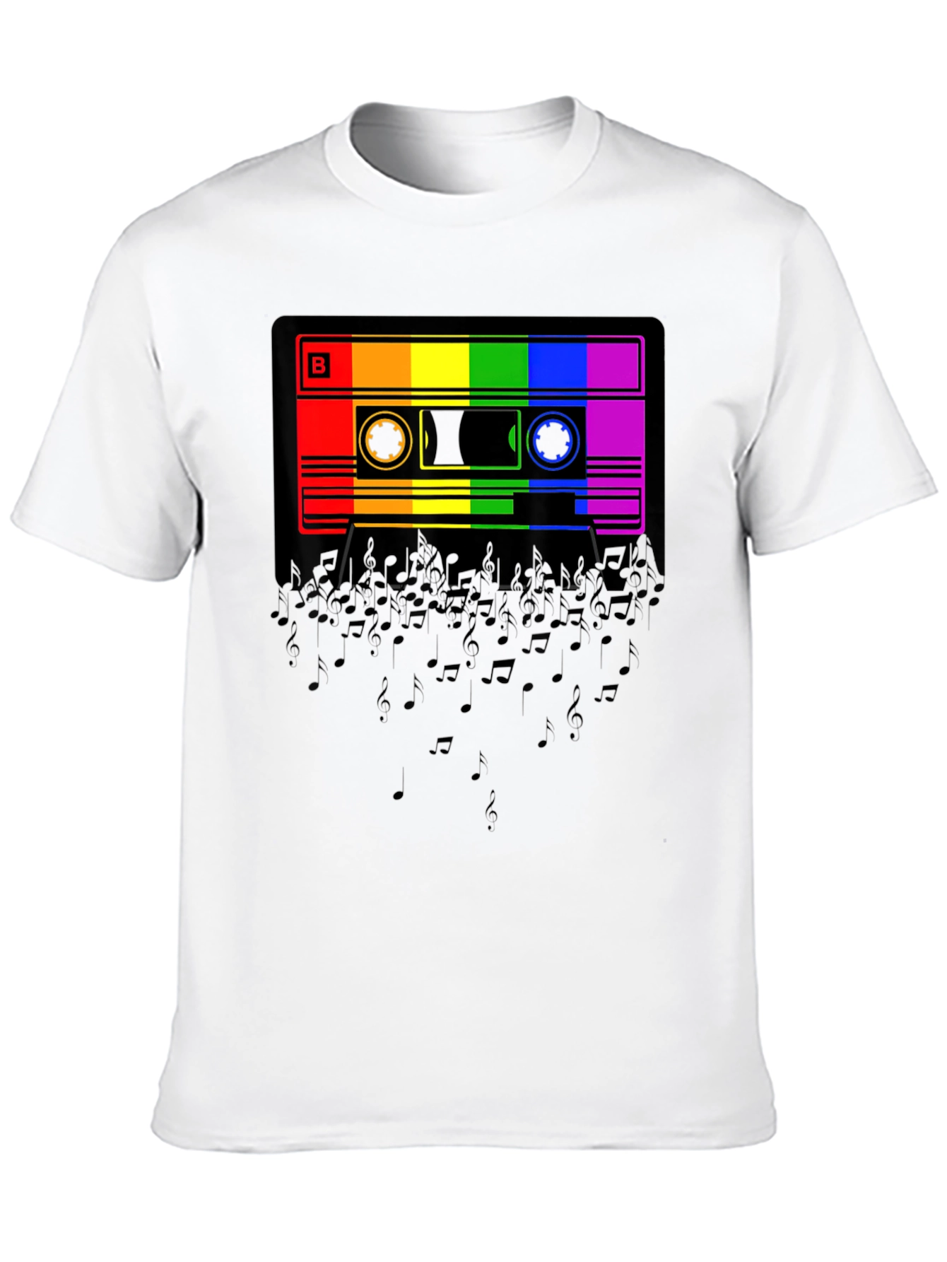 Rainbow Cassette Tape Music Notes Graphic T-Shirt