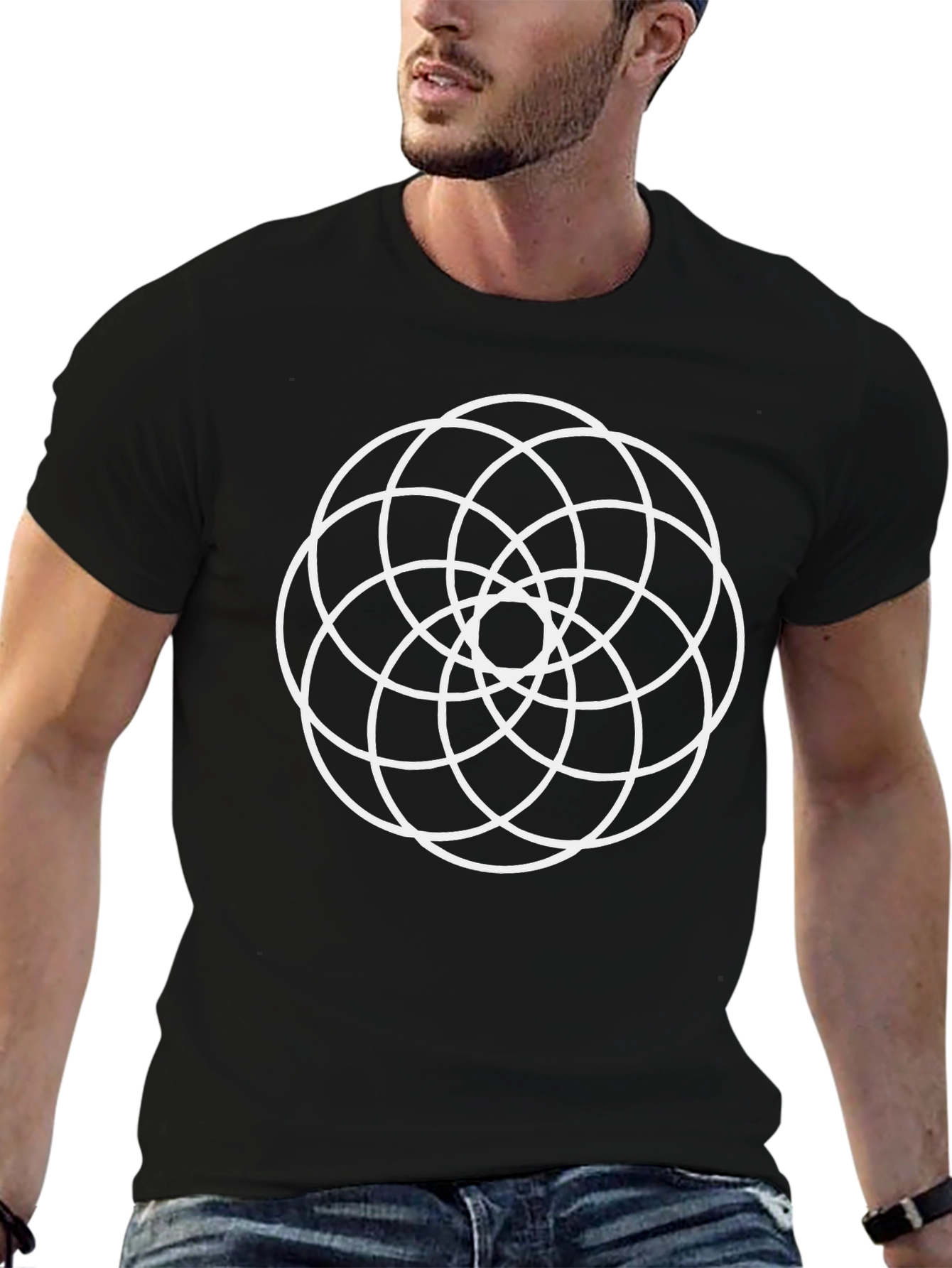 Geometric Circle Pattern Black T-Shirt
