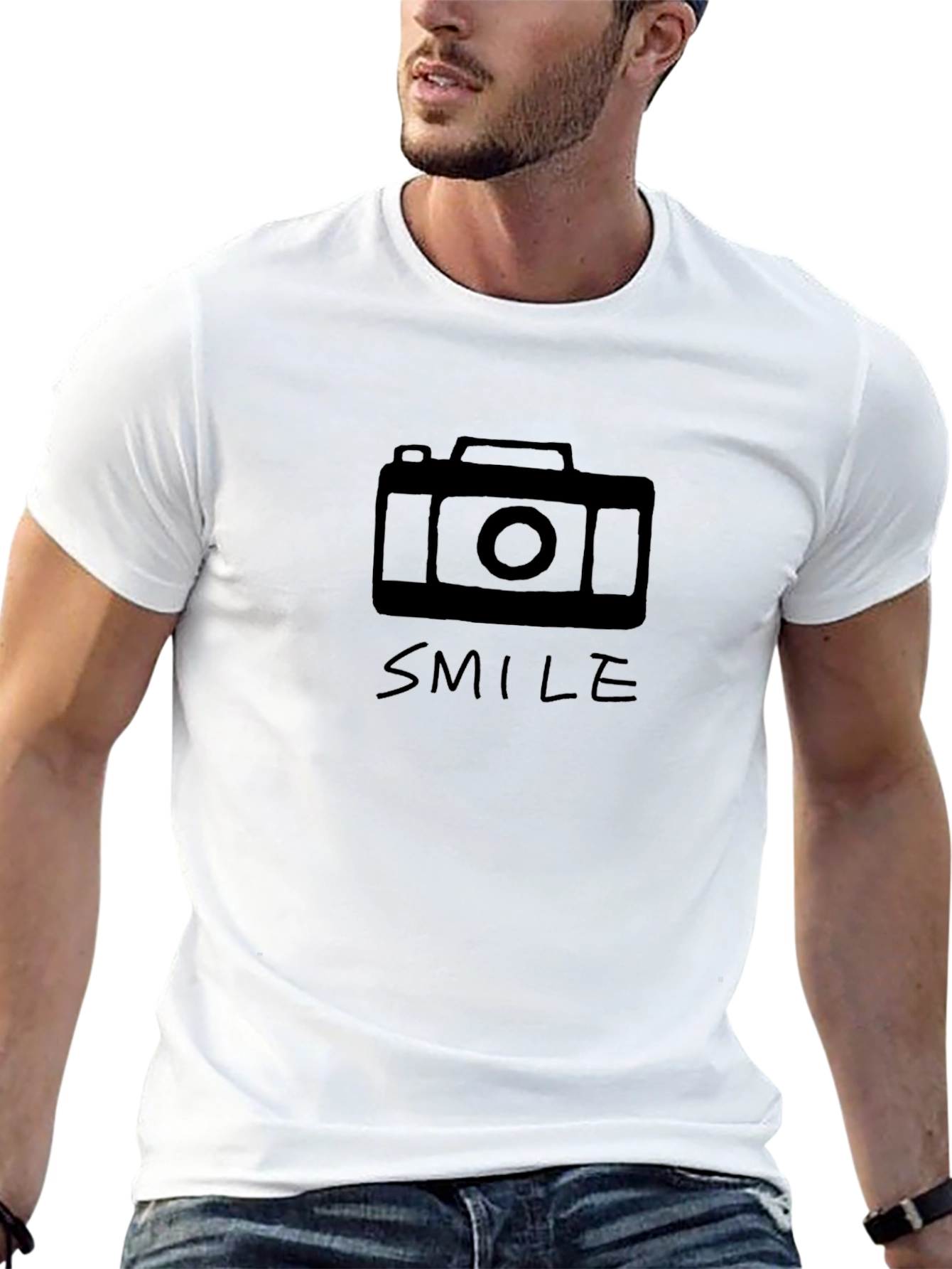Camera Graphic Tee - Smile - Black Unisex Shirt